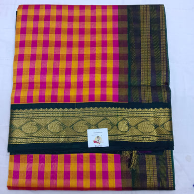 Pure Silk Cotton Korvai 6Yards - Checked