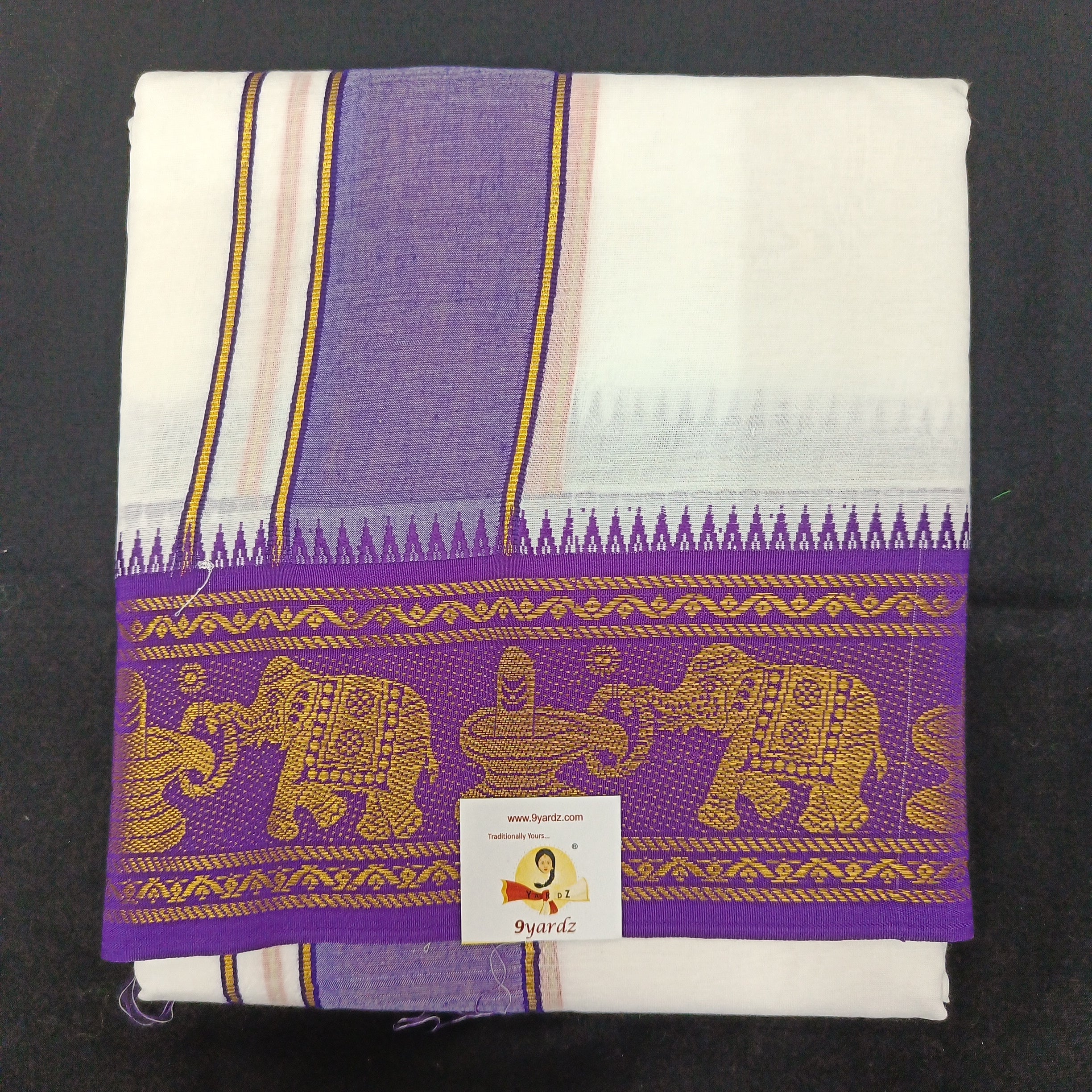 Bleached cotton Dhothi 9 muzam with 5" inch zari border