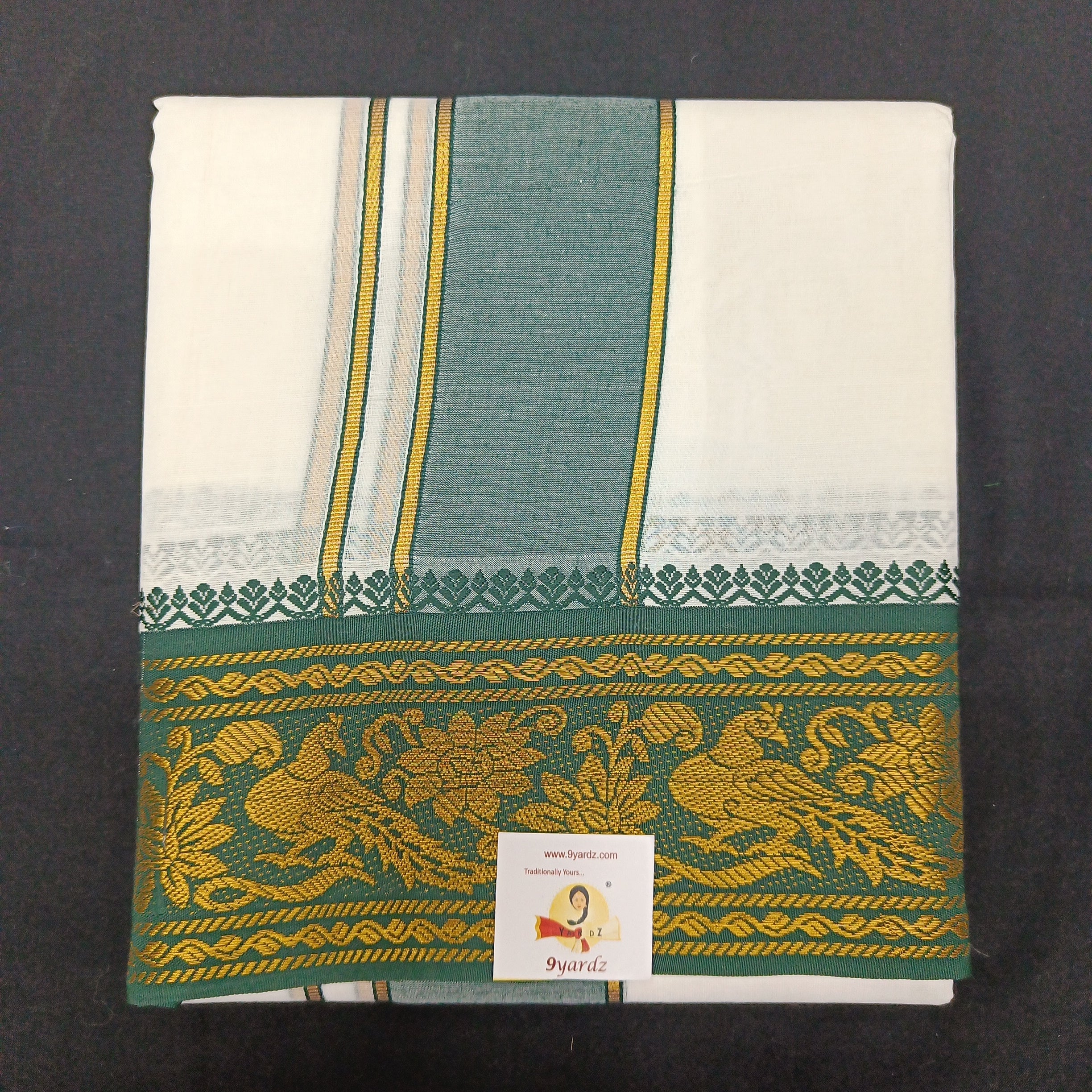 Bleached cotton Dhothi 9 muzam with 5" inch zari border