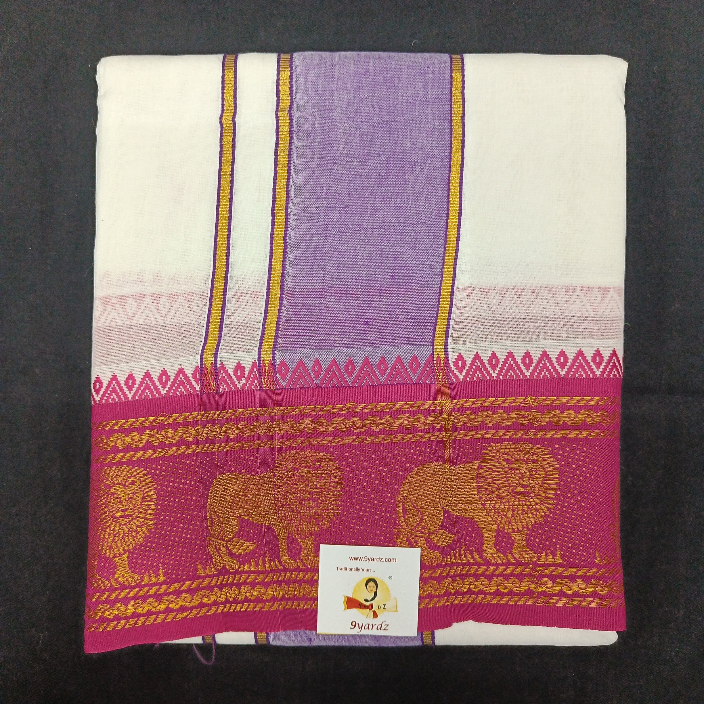 Bleached cotton Dhothi 9 muzam with 5" inch zari border