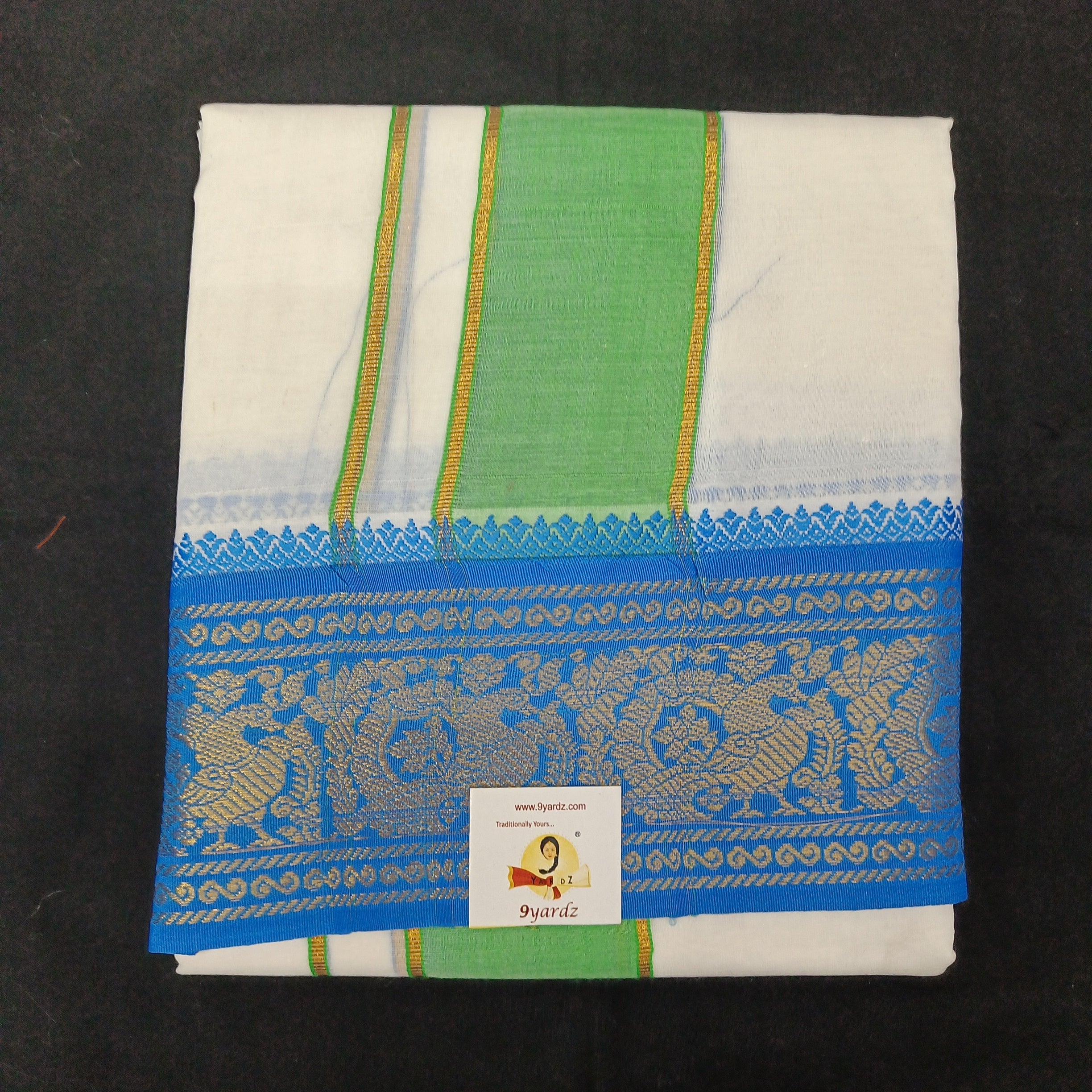 Bleached cotton Dhothi 9 muzam with 5" inch zari border