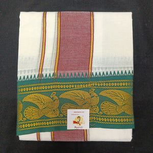 Bleached cotton Dhothi 9 muzam with 5" inch zari border