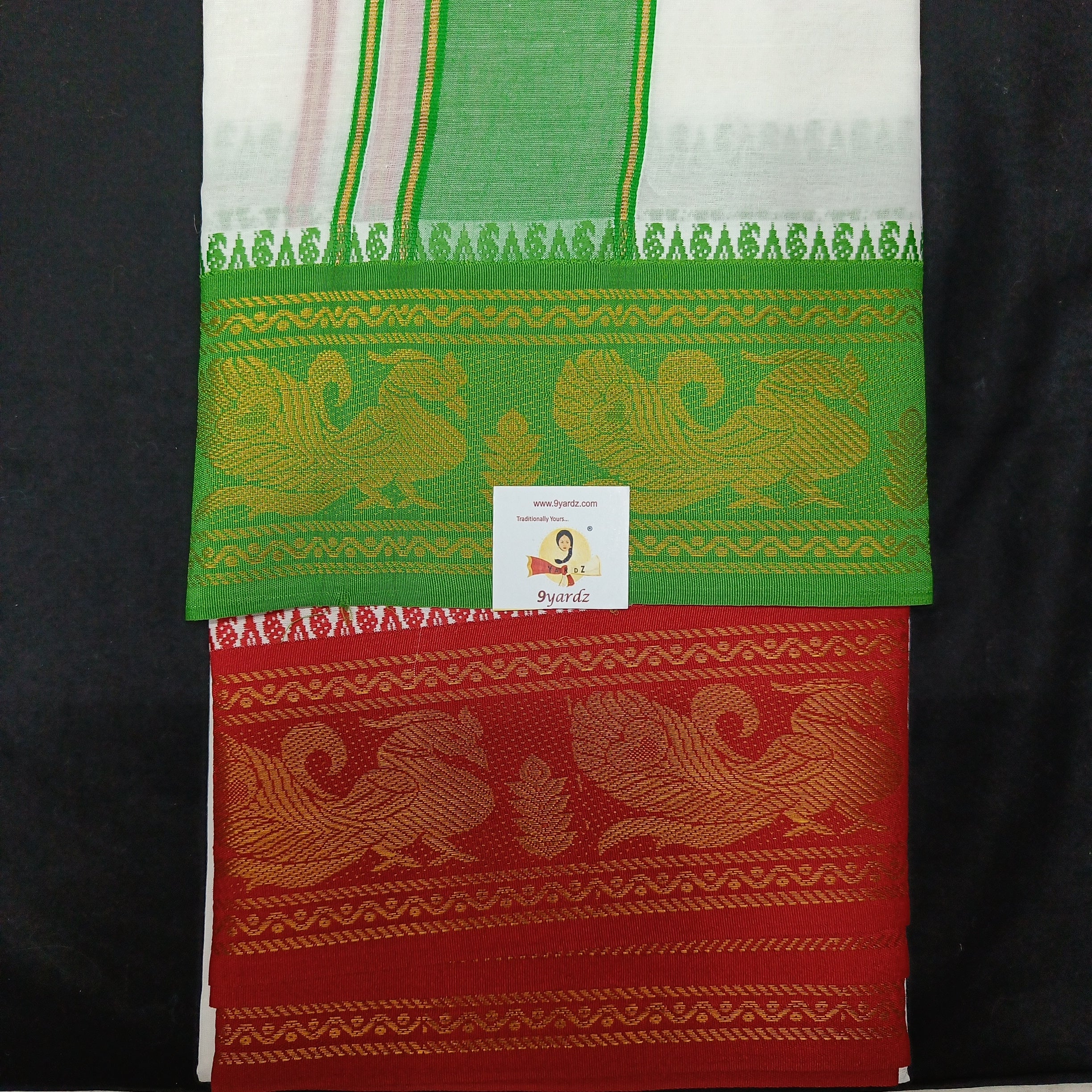 Bleached cotton Dhothi 9 muzam with 5" inch zari border