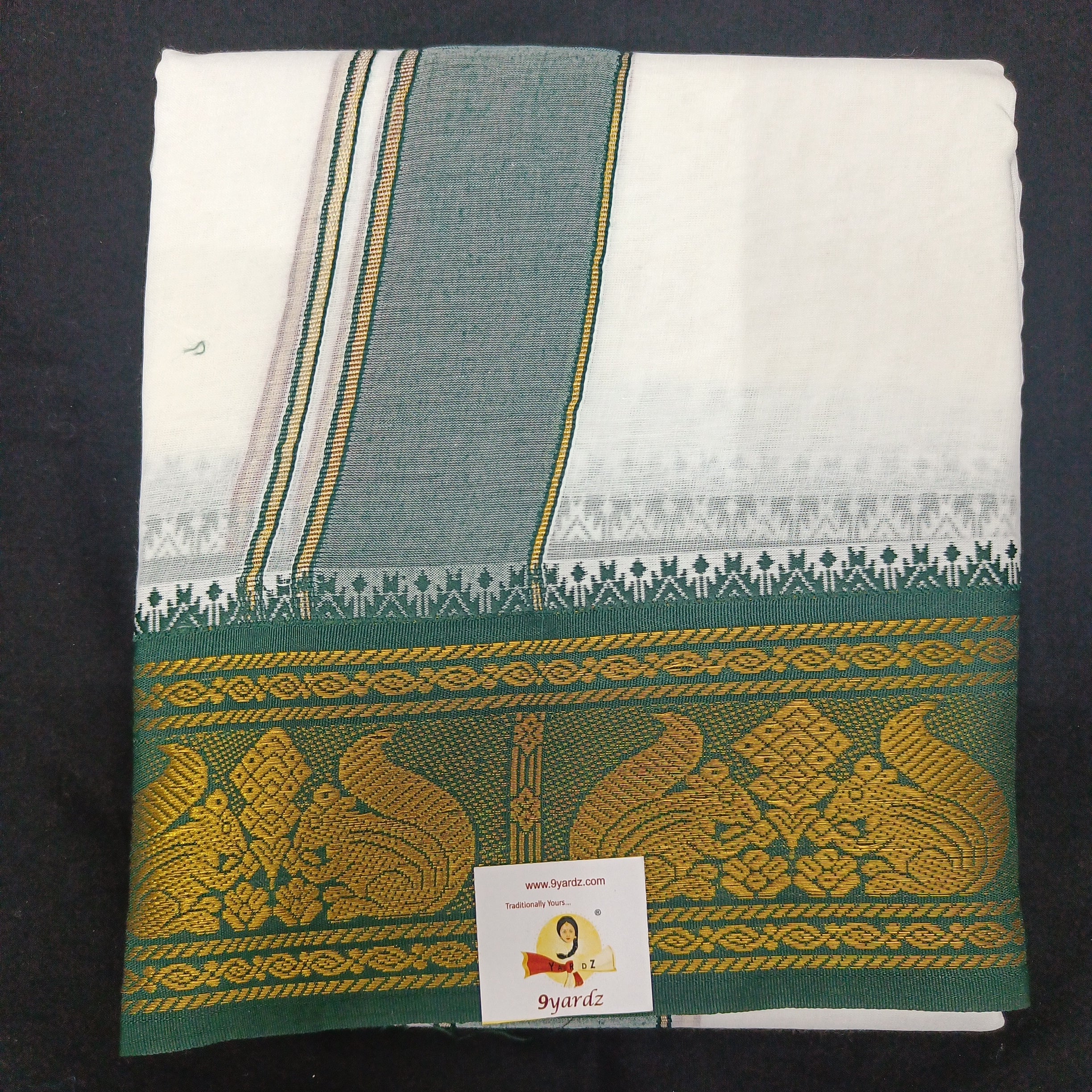 Bleached cotton Dhothi 9 muzam with 5" inch zari border