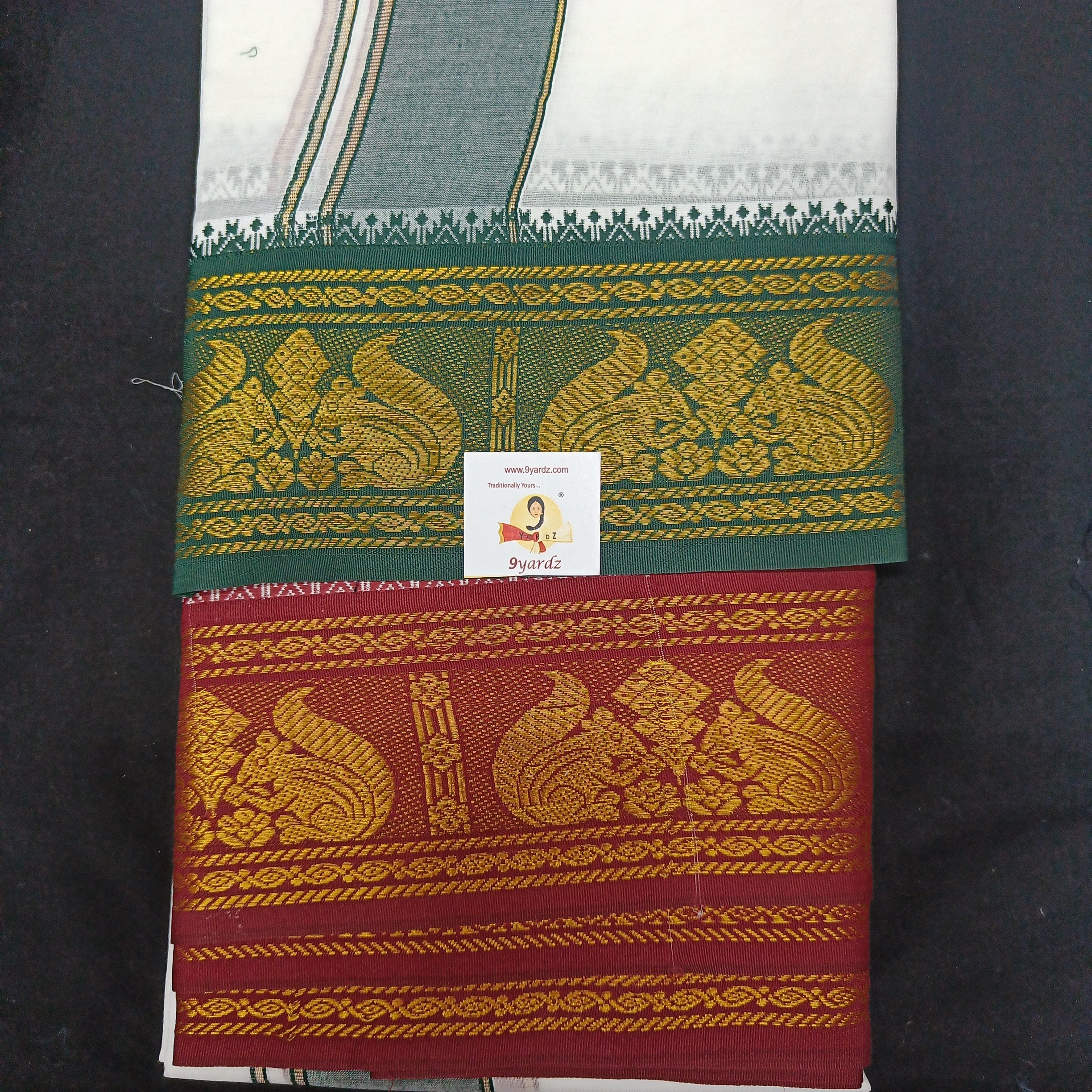 Bleached cotton Dhothi 9 muzam with 5" inch zari border