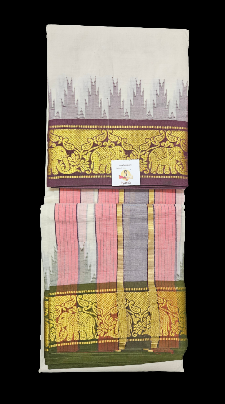 Pure cotton Muhurtham dhoti 9*5 Kanchi Mundhi
