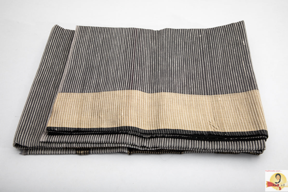 Maheshwari Silk Cotton- Grey and Black Partly