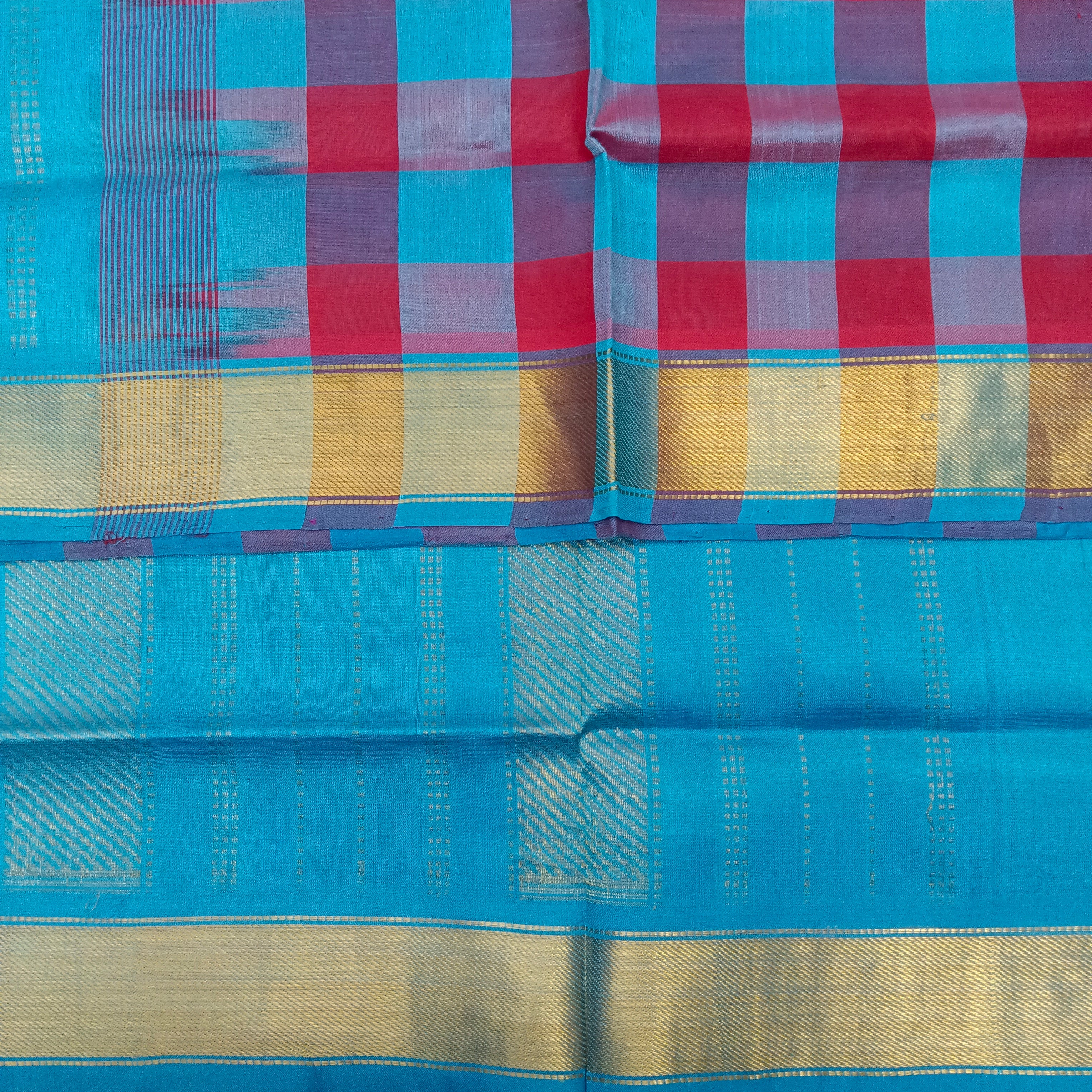 Checked pattern in Pallu- Andhra Silk Cotton 6 yards