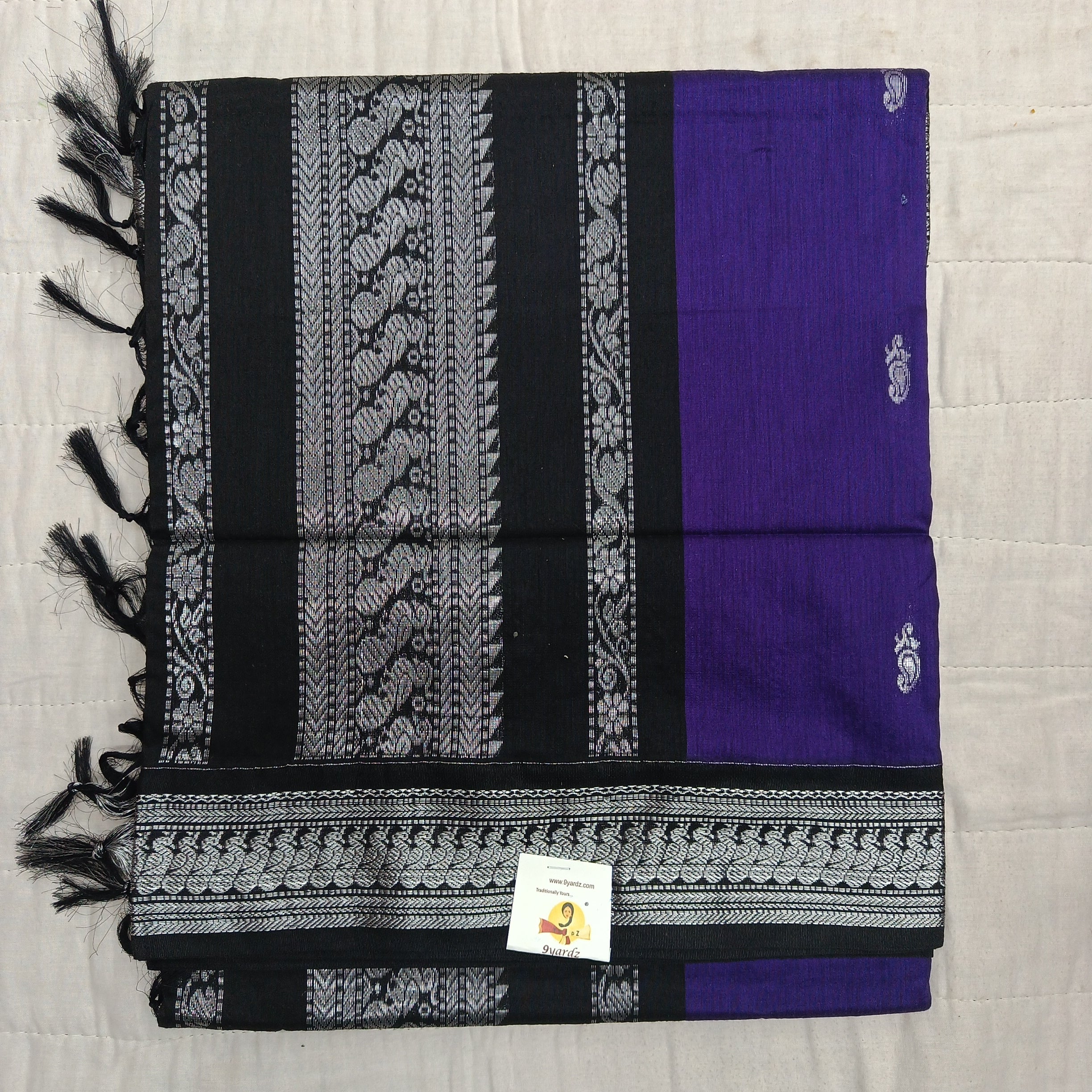 Kalyani cotton Silver zari 6yardz
