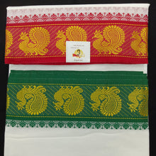 Load image into Gallery viewer, Cotton dhoti 9*5 thread jacquard Zari border