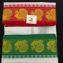 Load image into Gallery viewer, Cotton dhoti 10*6 thread jacquard Zari border