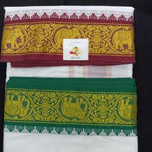 Load image into Gallery viewer, Cotton dhoti 10*6 thread jacquard Zari border