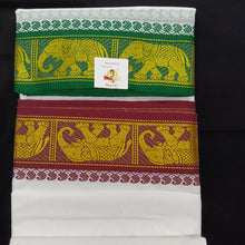 Load image into Gallery viewer, Cotton dhoti 10*6 thread jacquard Zari border