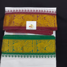 Load image into Gallery viewer, Cotton dhoti 10*6 thread jacquard Zari border