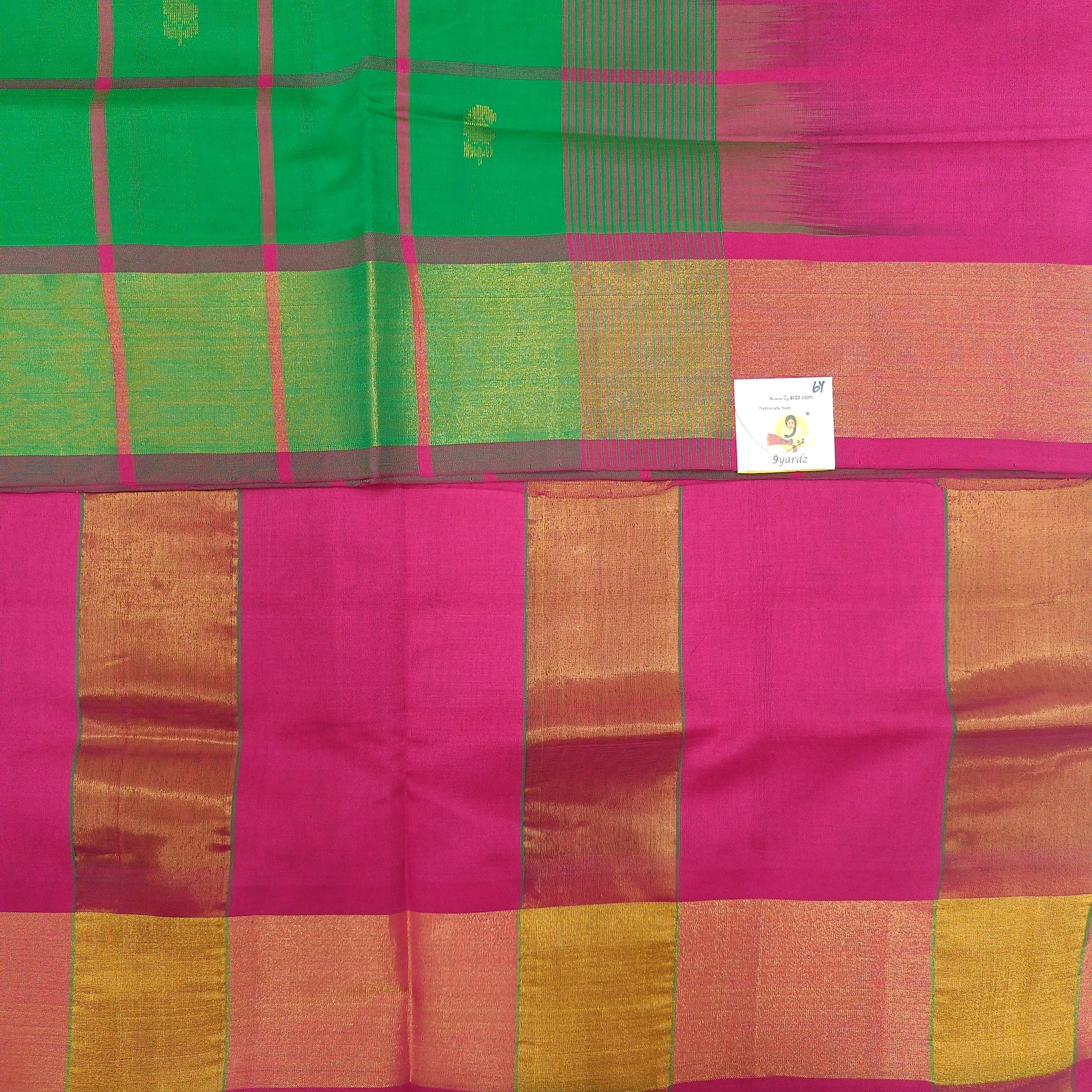 Semi silk checked with butta 6Yards