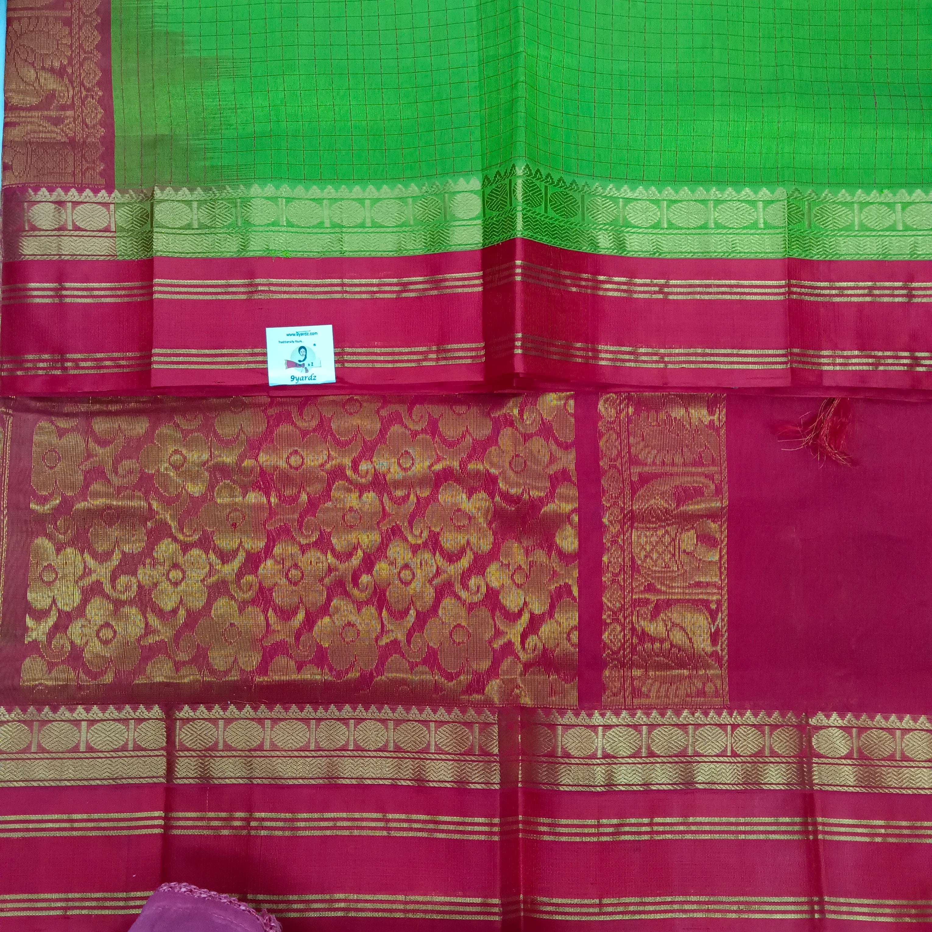 Pure Silk Cotton Korvai 6Yards - Thread Checked