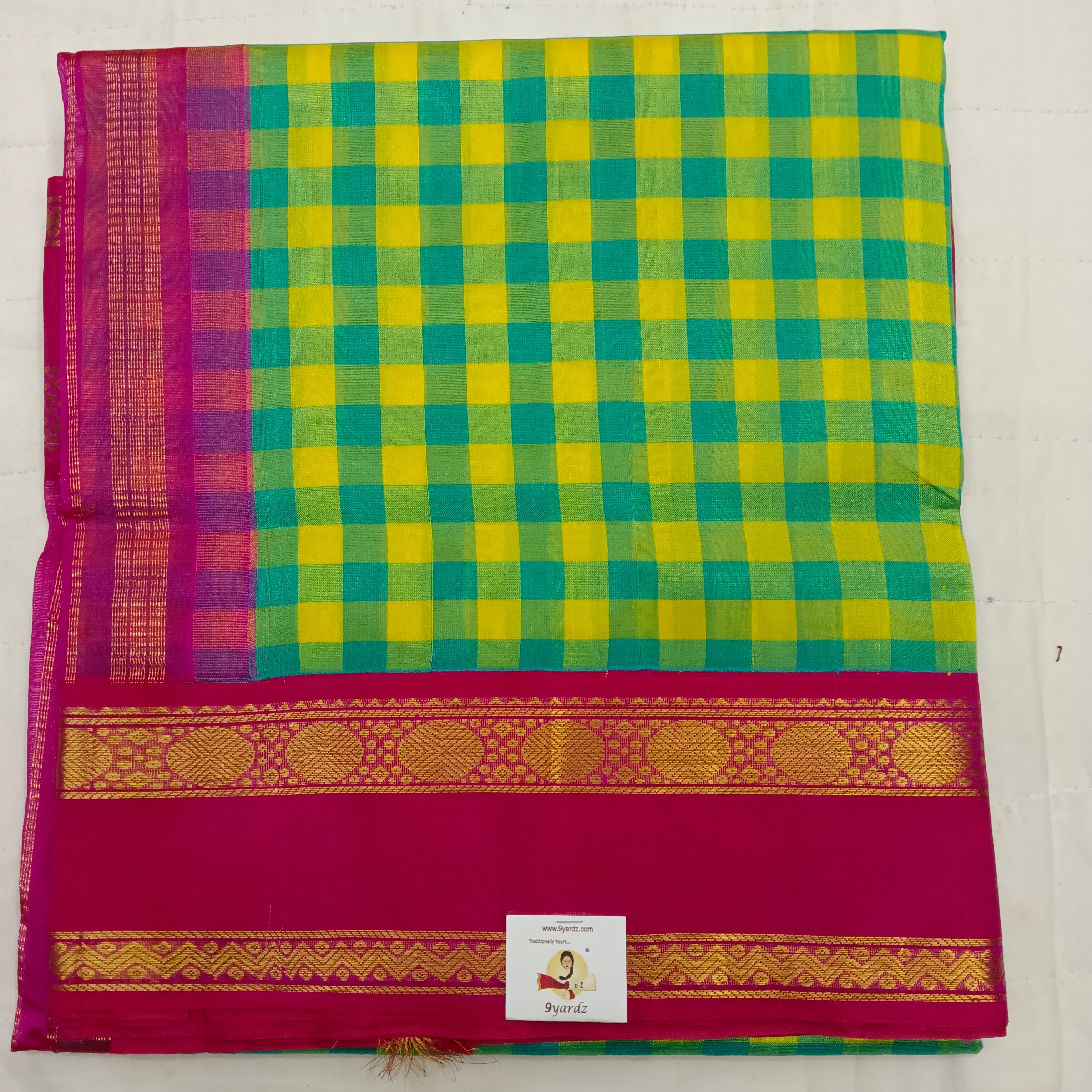 Pure Silk Cotton Korvai 6Yards - Checked