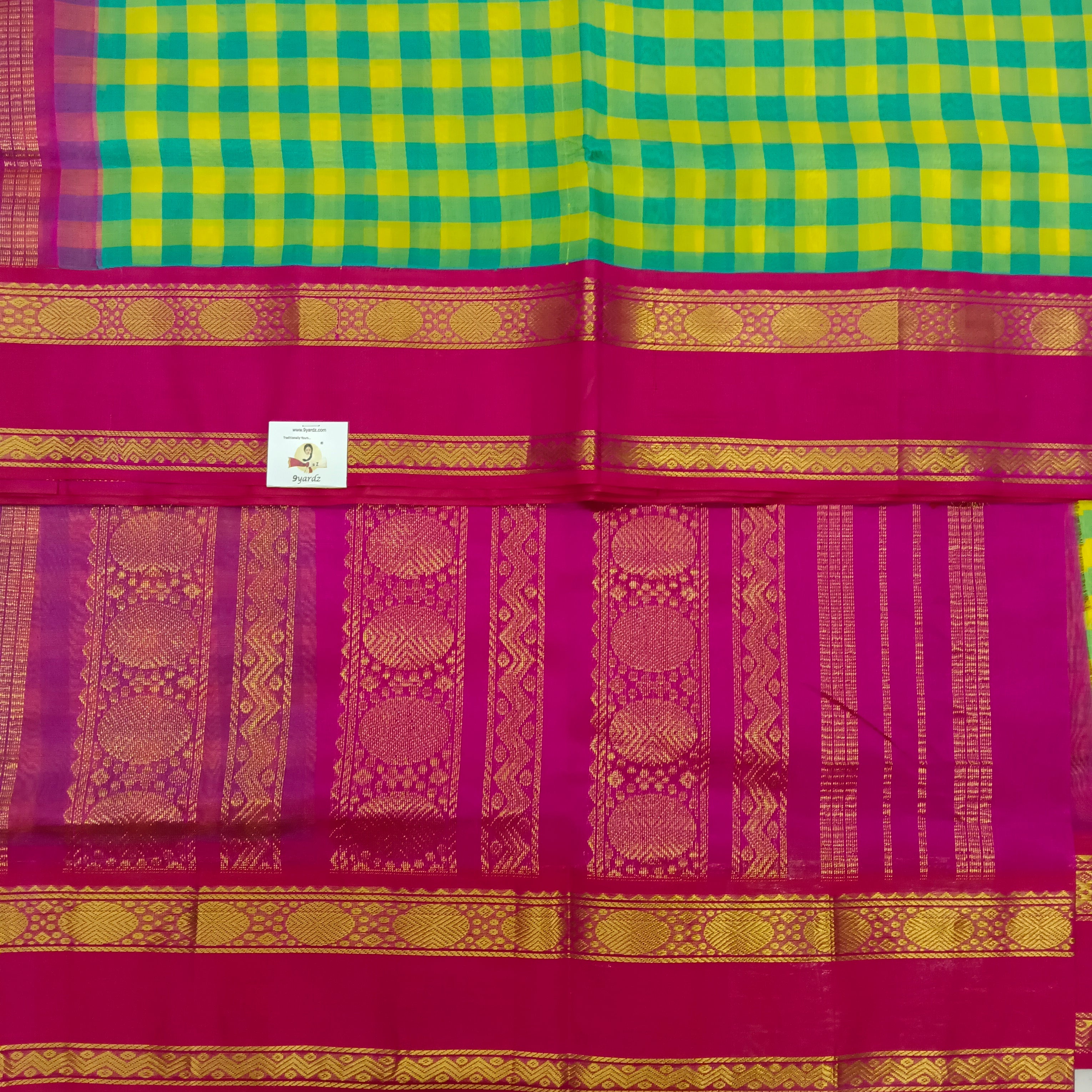 Pure Silk Cotton Korvai 6Yards - Checked