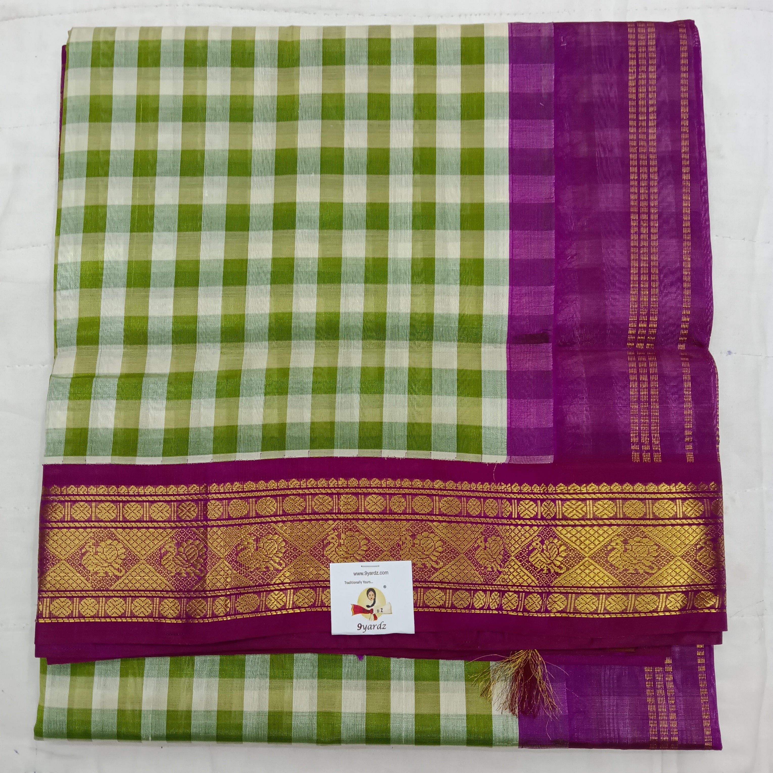 Pure Silk Cotton Korvai 6Yards - Checked