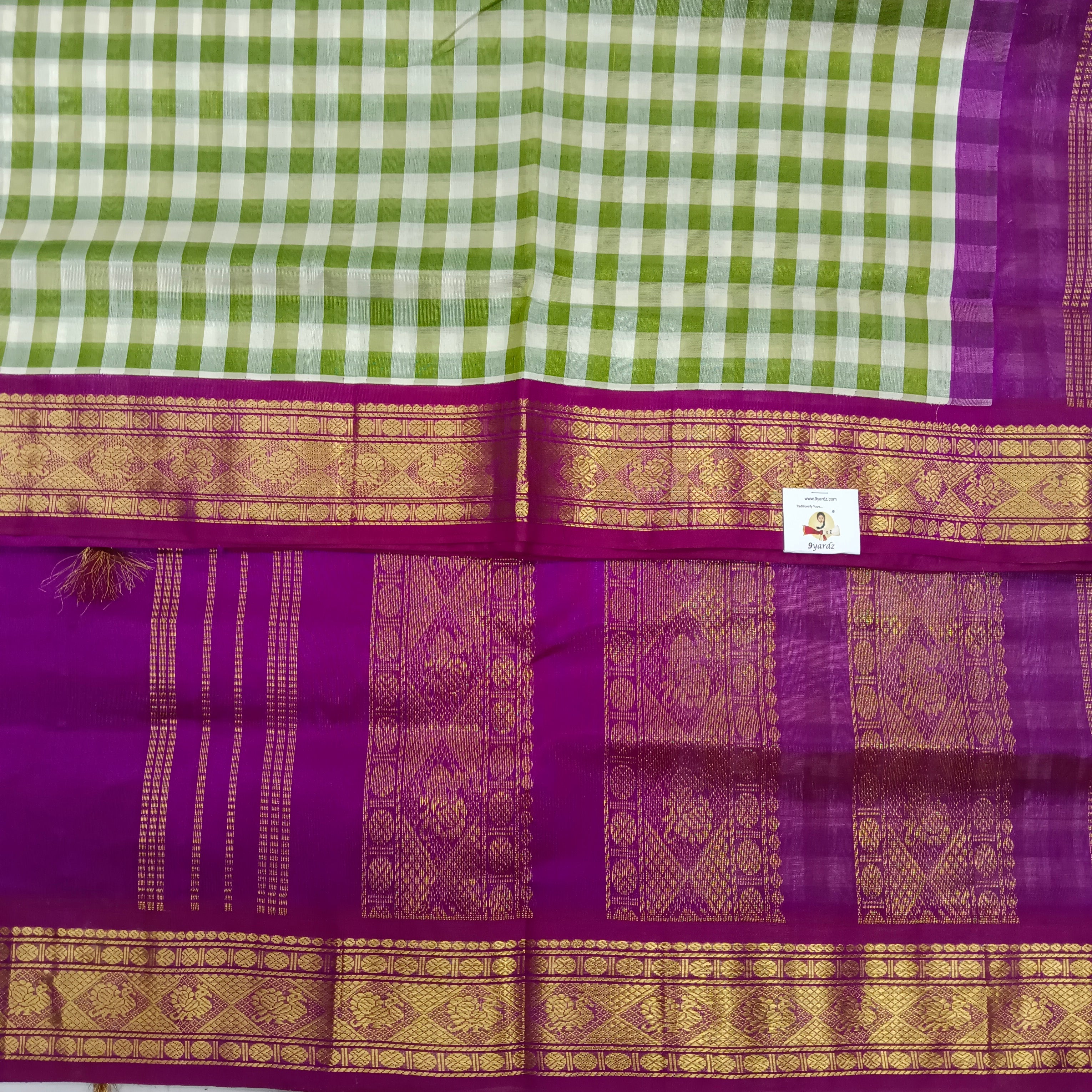 Pure Silk Cotton Korvai 6Yards - Checked
