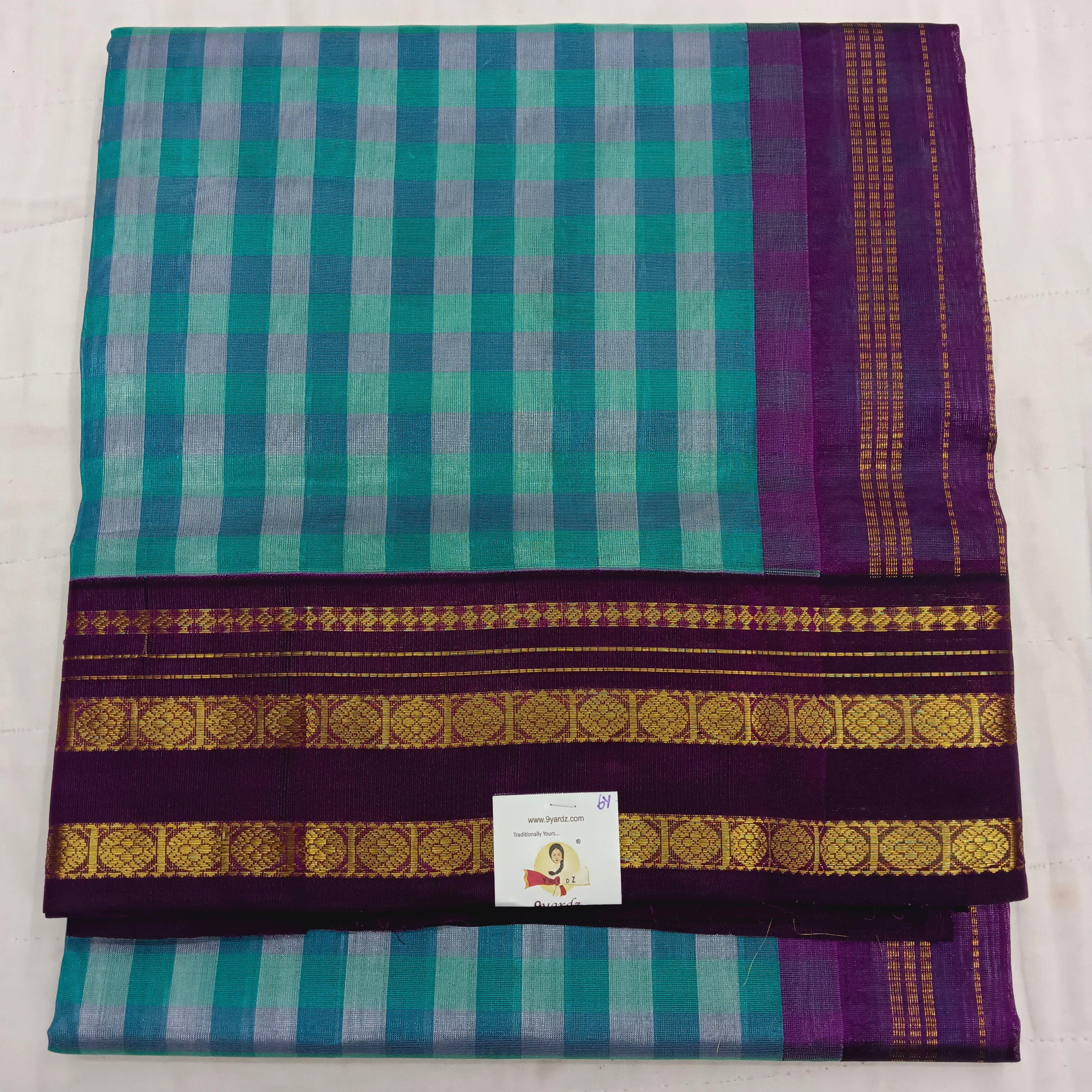 Pure Silk Cotton Korvai 6Yards - Checked