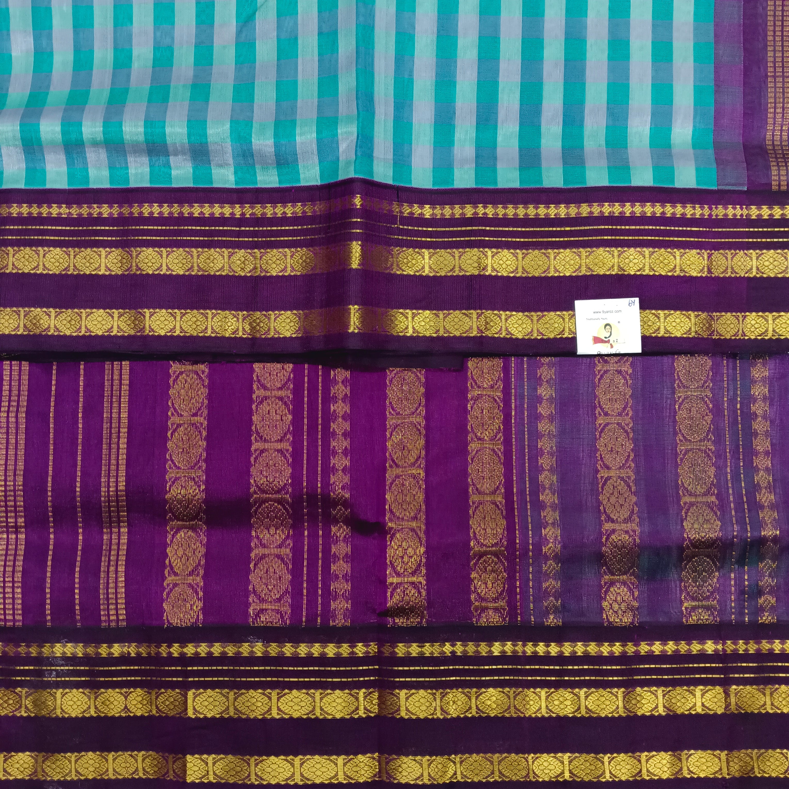 Pure Silk Cotton Korvai 6Yards - Checked