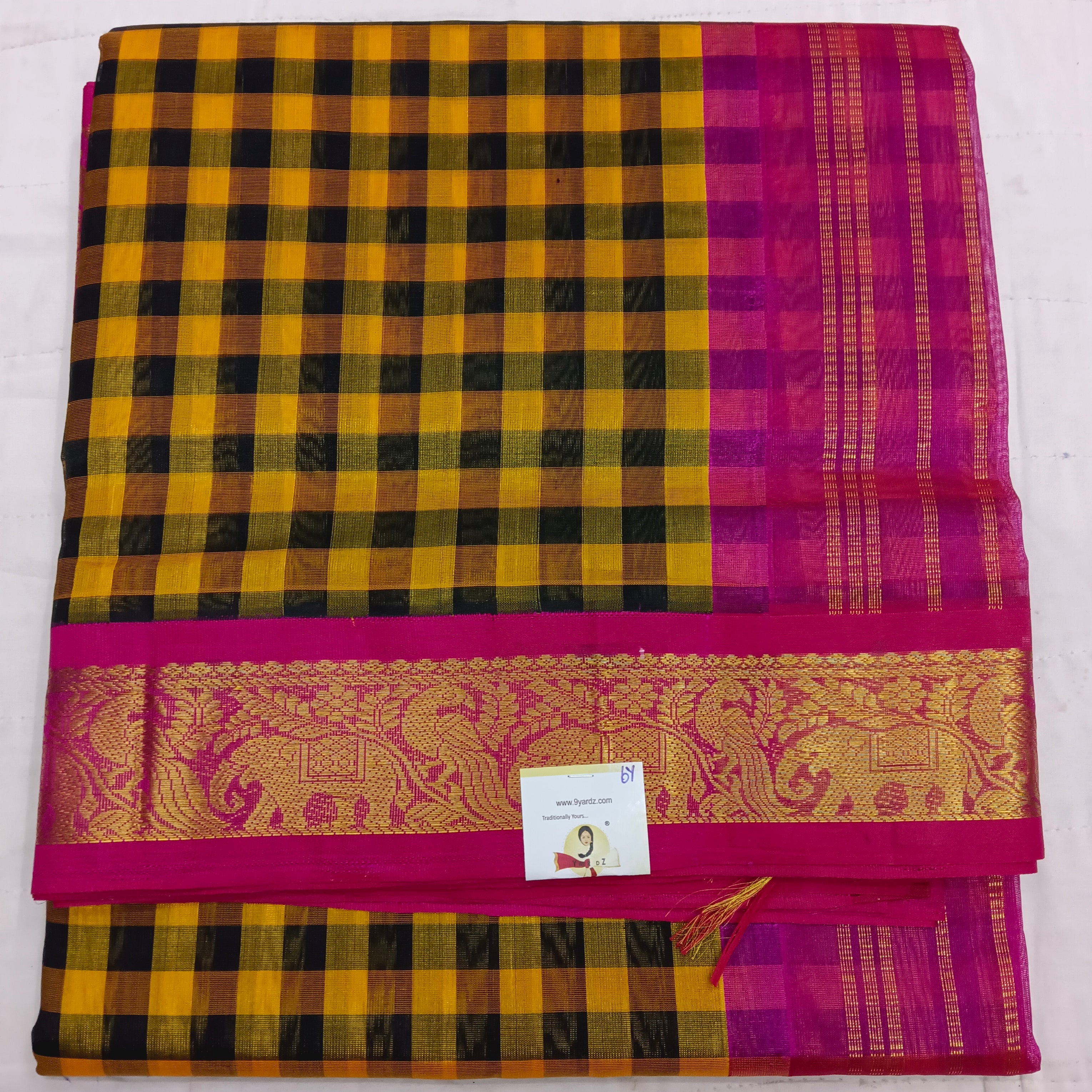Pure Silk Cotton Korvai 6Yards - Checked