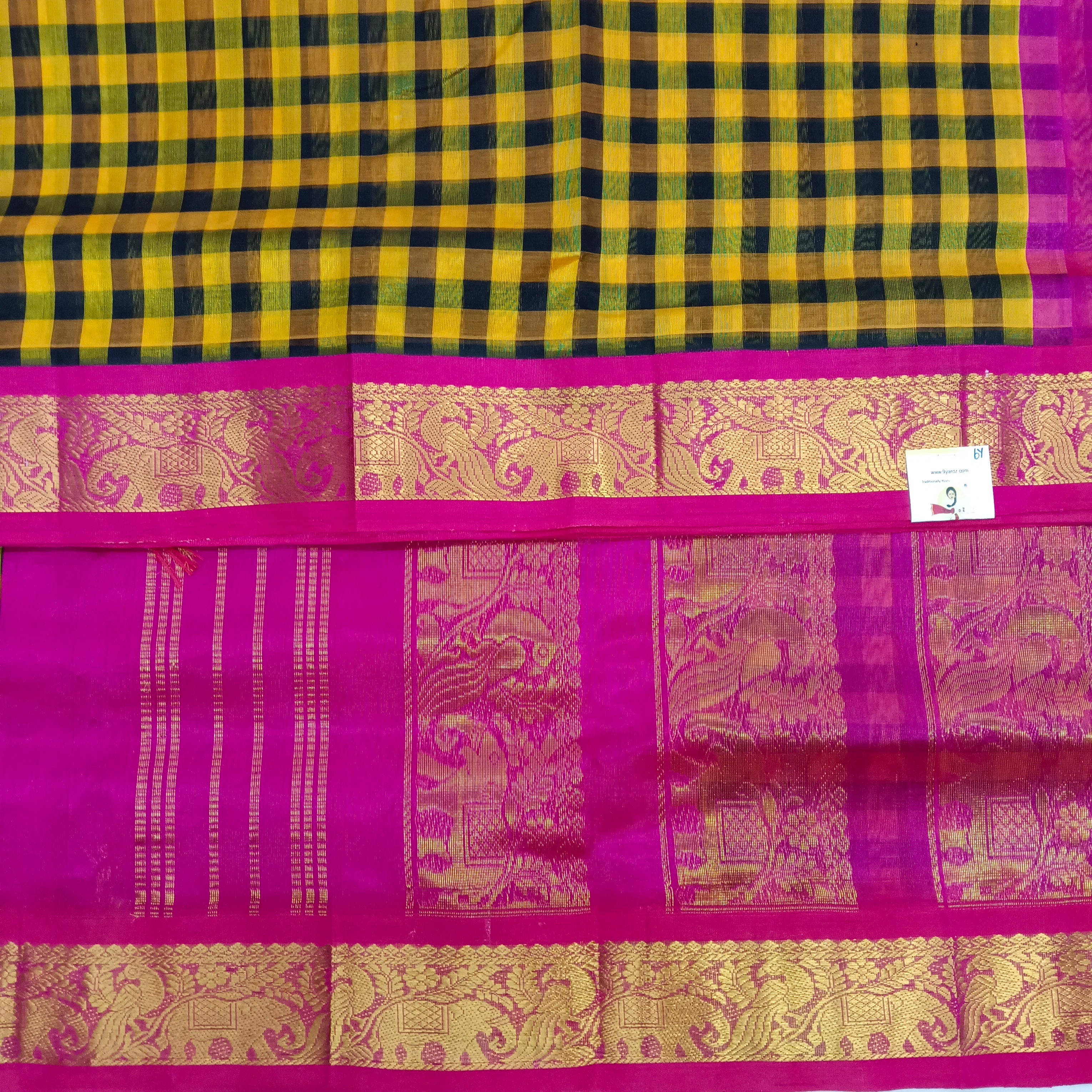 Pure Silk Cotton Korvai 6Yards - Checked