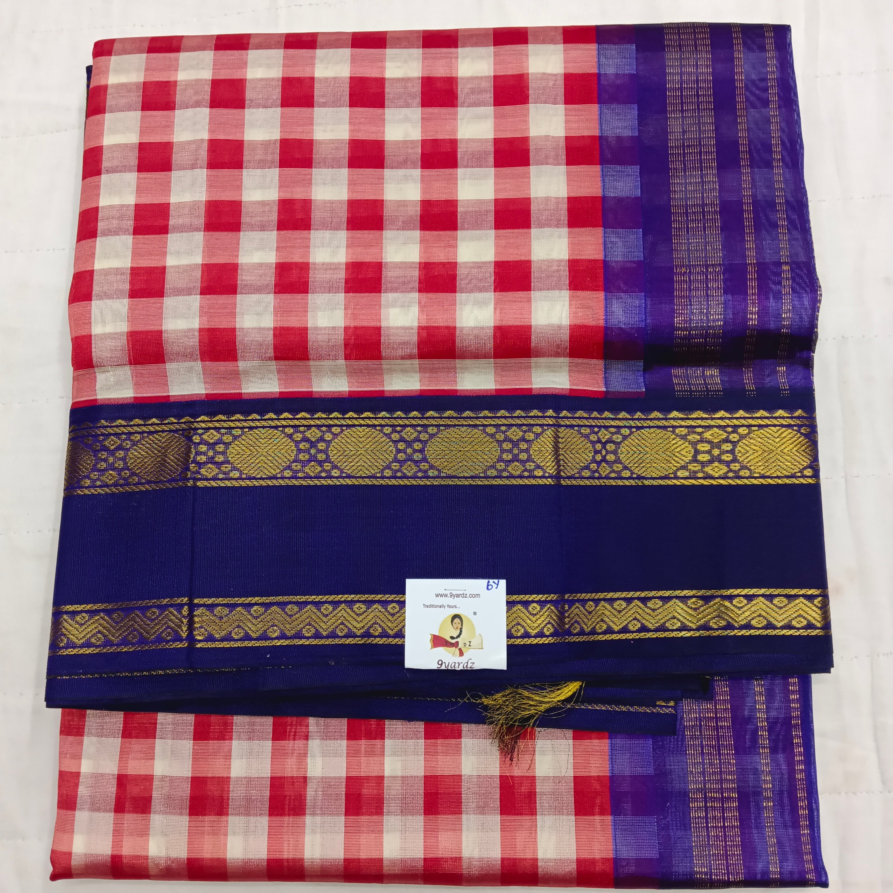 Pure Silk Cotton Korvai 6Yards - Checked