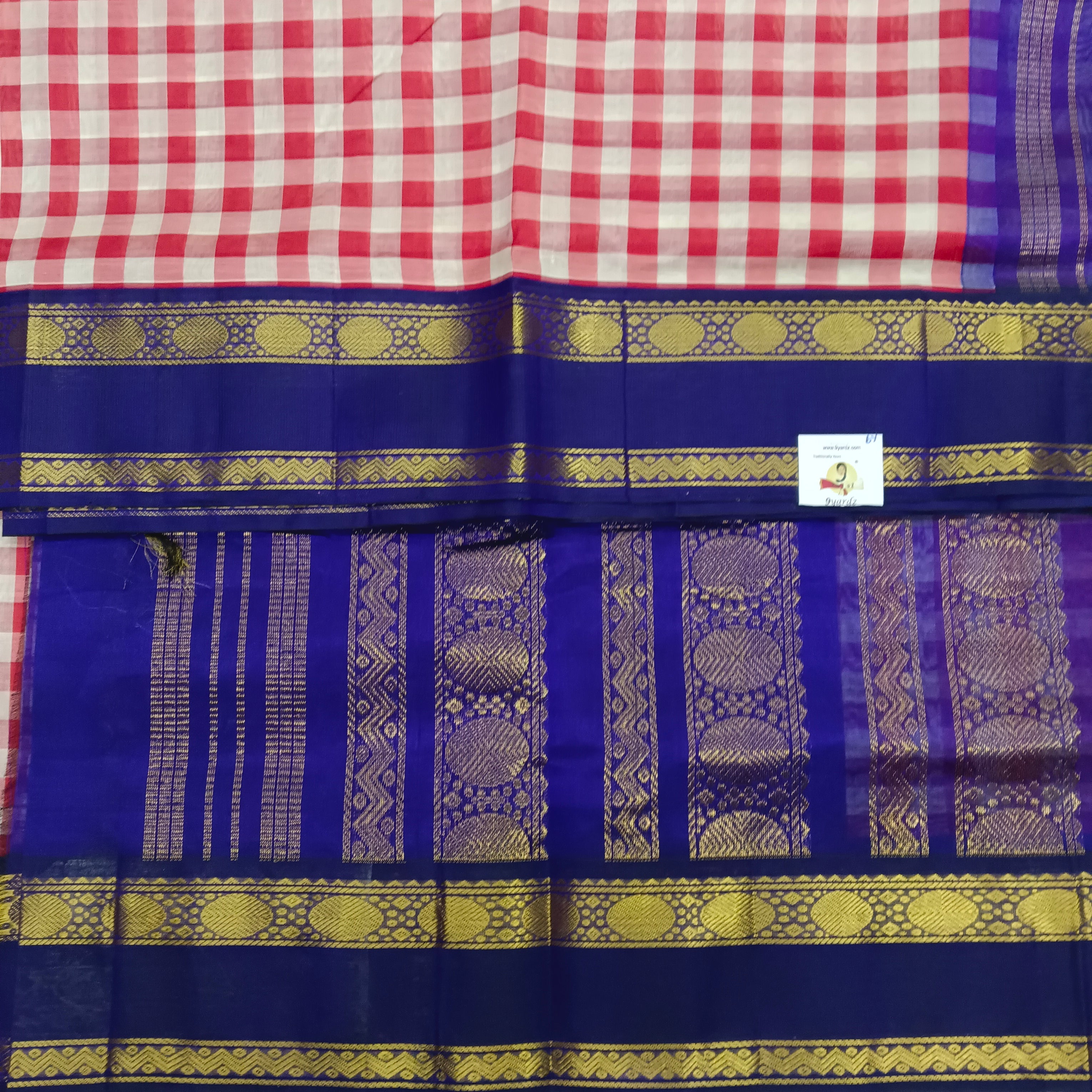 Pure Silk Cotton Korvai 6Yards - Checked