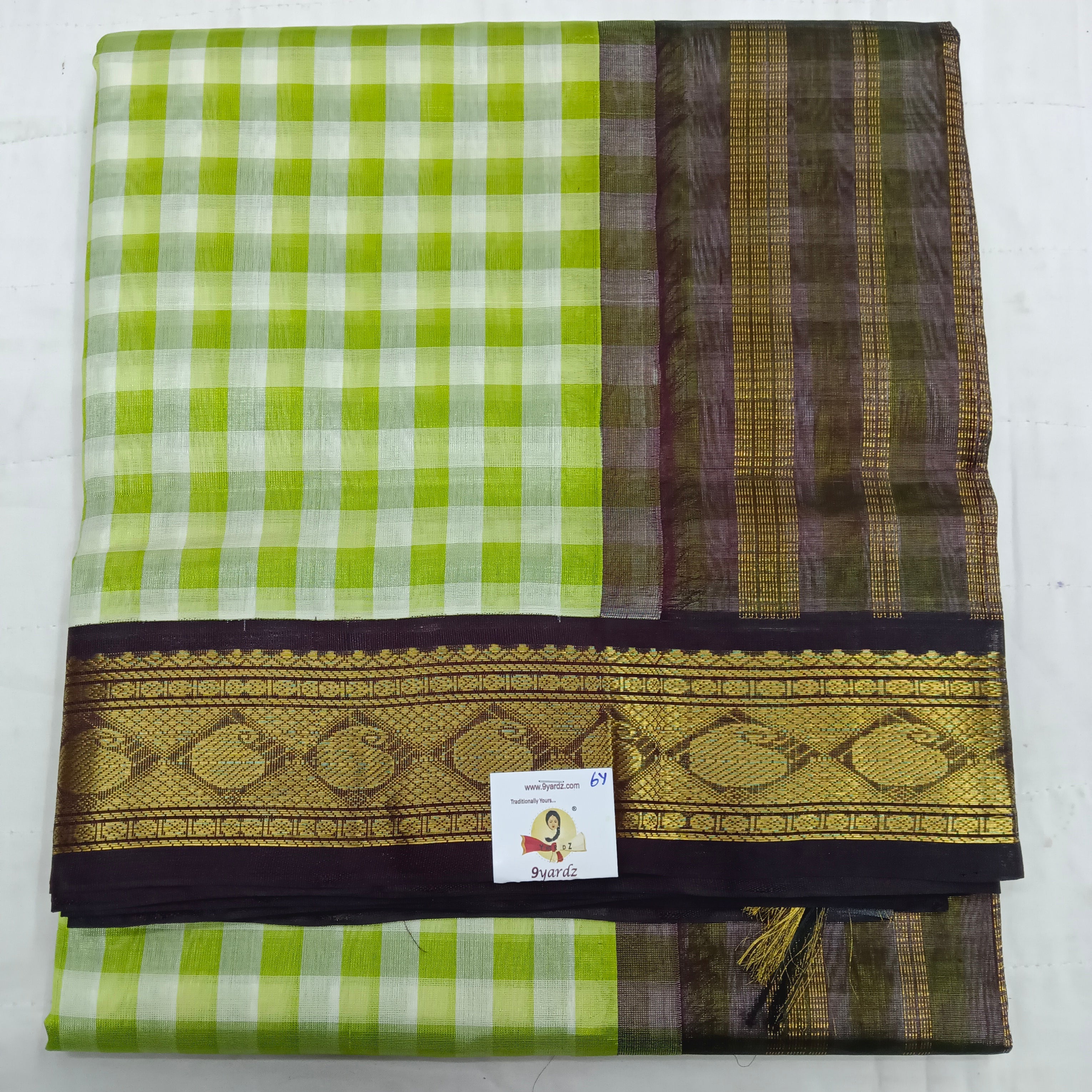 Pure Silk Cotton Korvai 6Yards - Checked