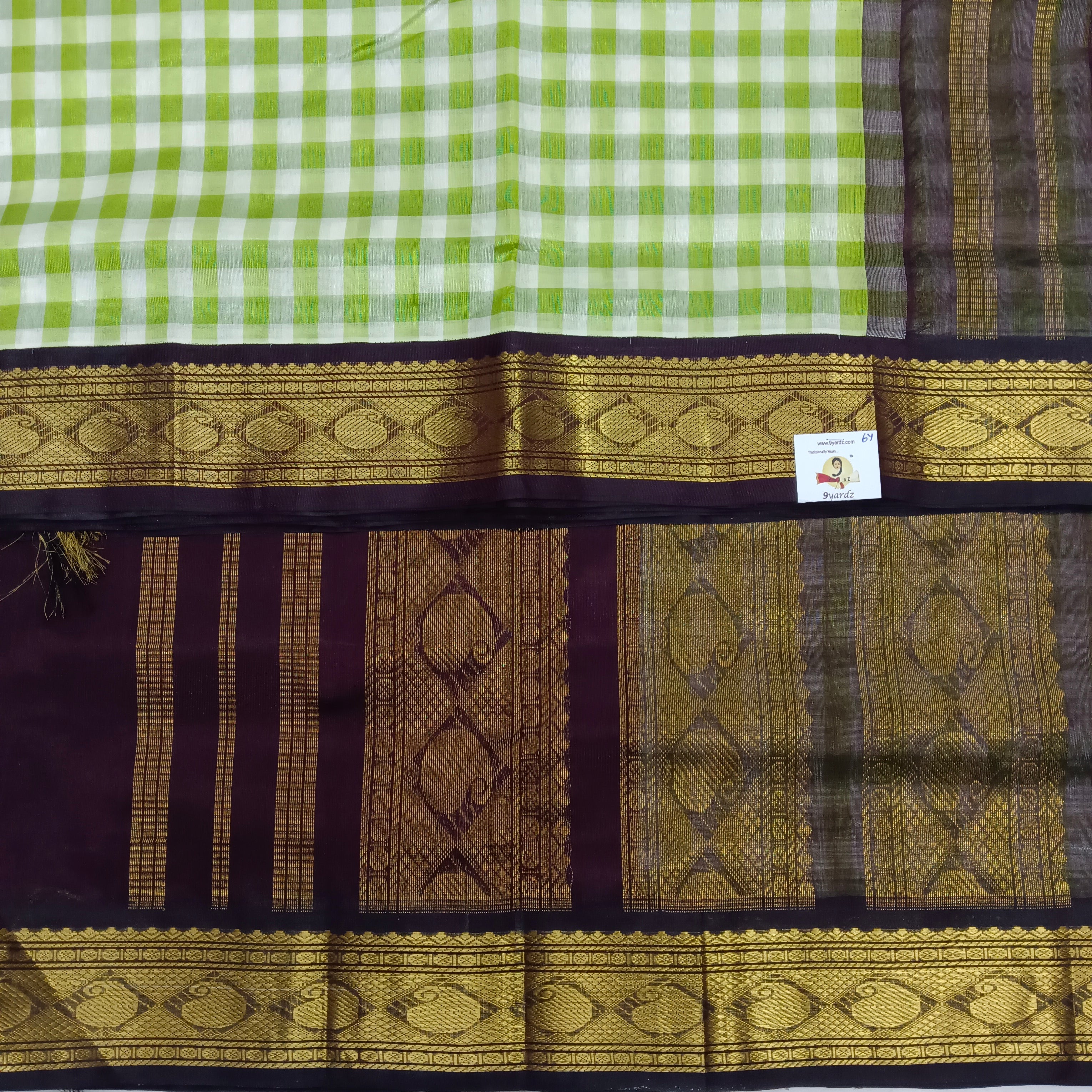 Pure Silk Cotton Korvai 6Yards - Checked