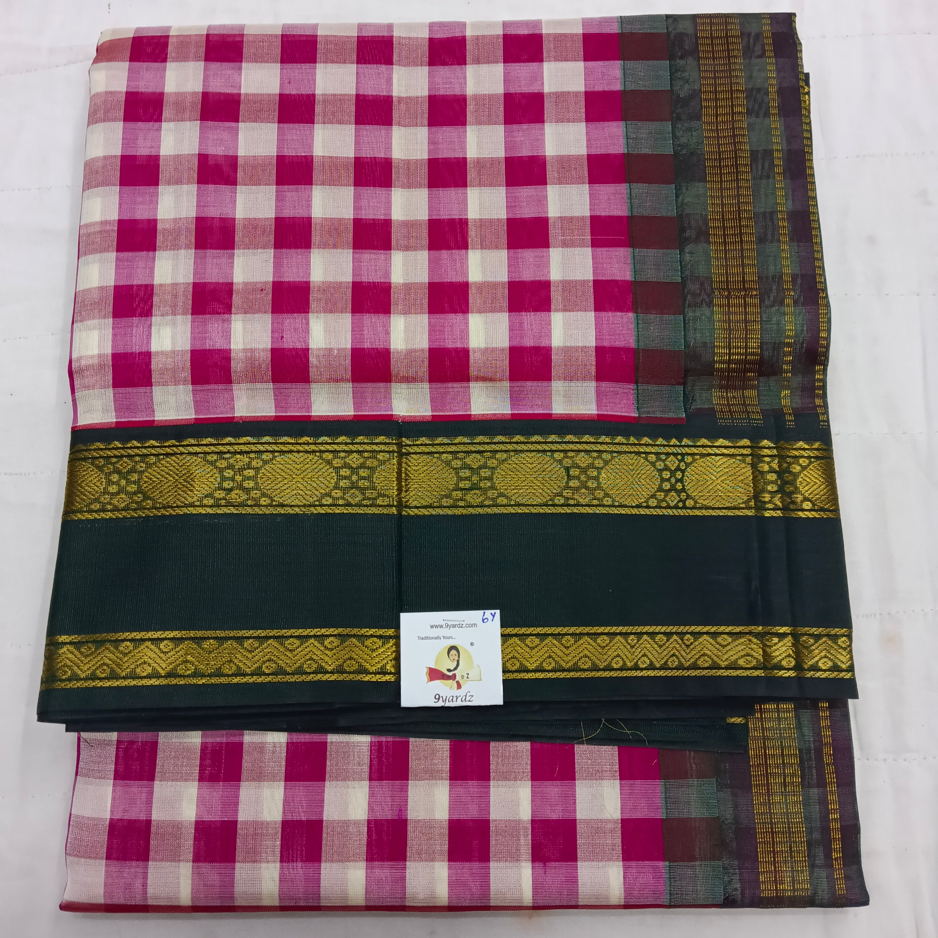 Pure Silk Cotton Korvai 6Yards - Checked