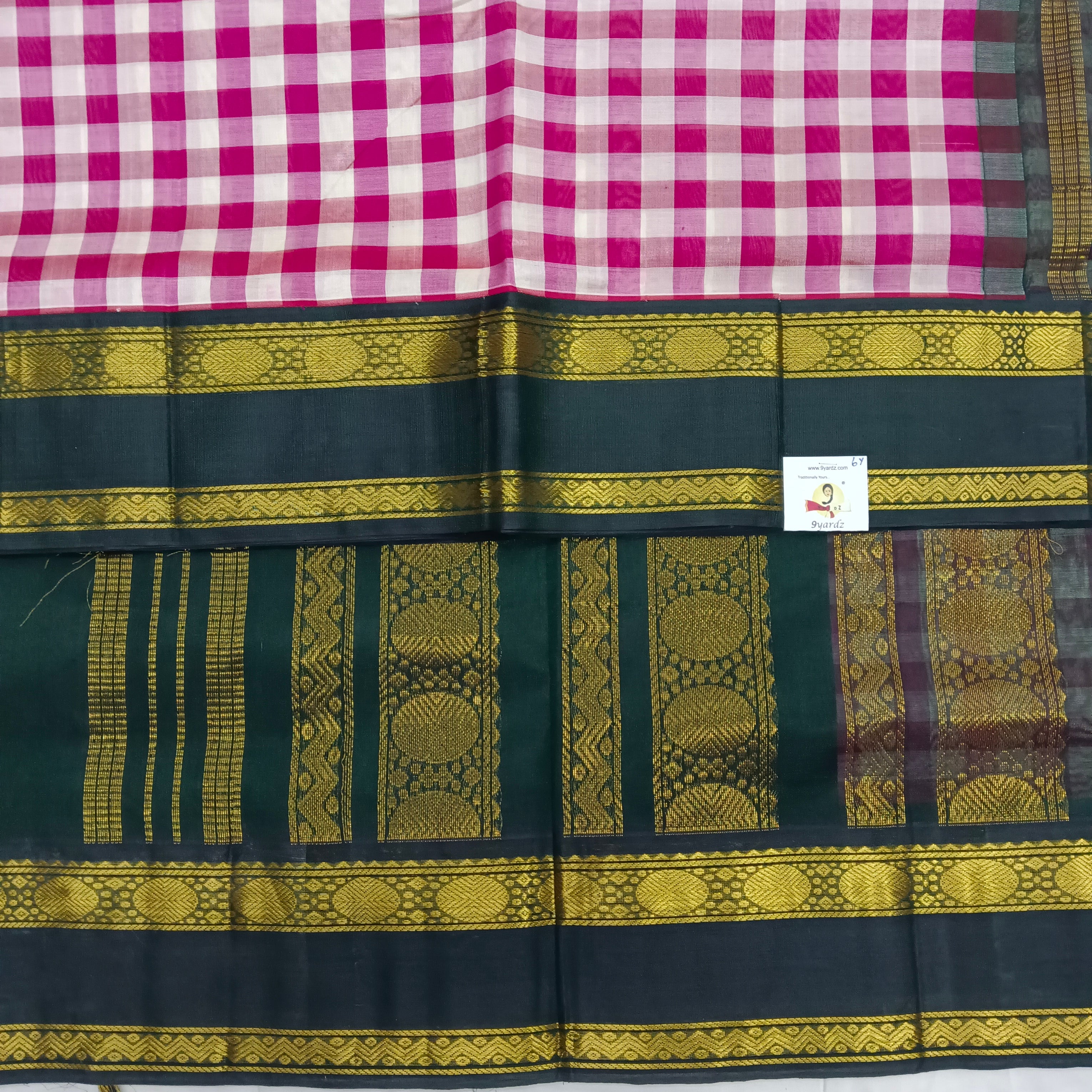 Pure Silk Cotton Korvai 6Yards - Checked