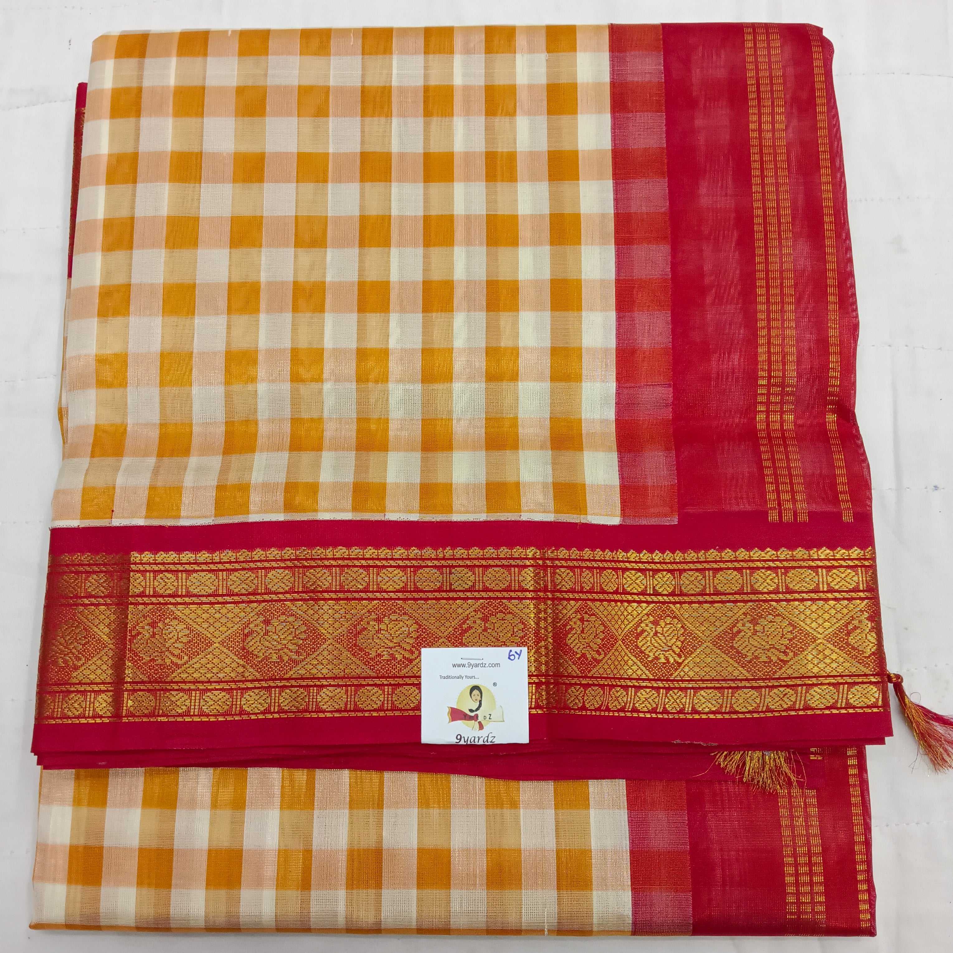 Pure Silk Cotton Korvai 6Yards - Checked
