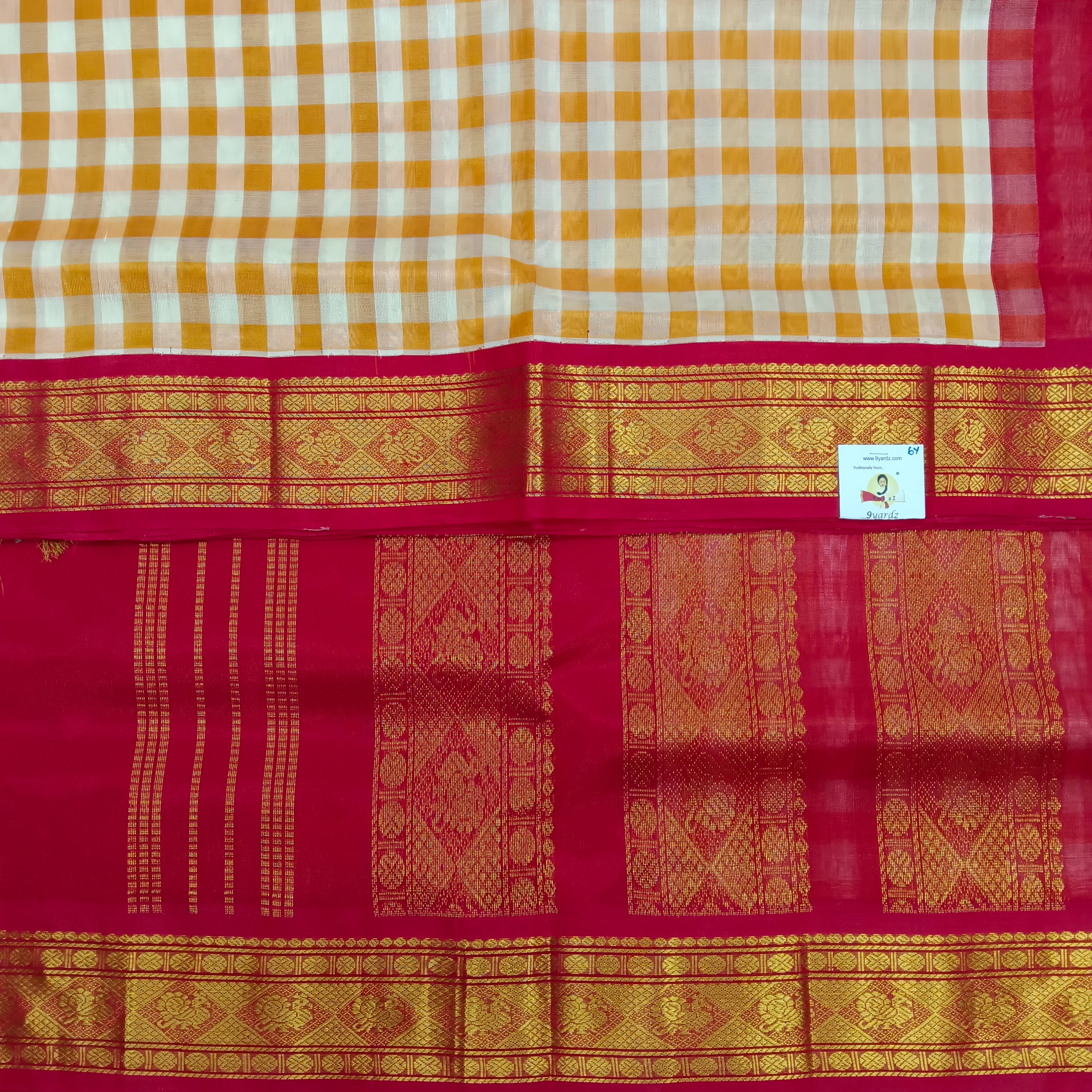 Pure Silk Cotton Korvai 6Yards - Checked