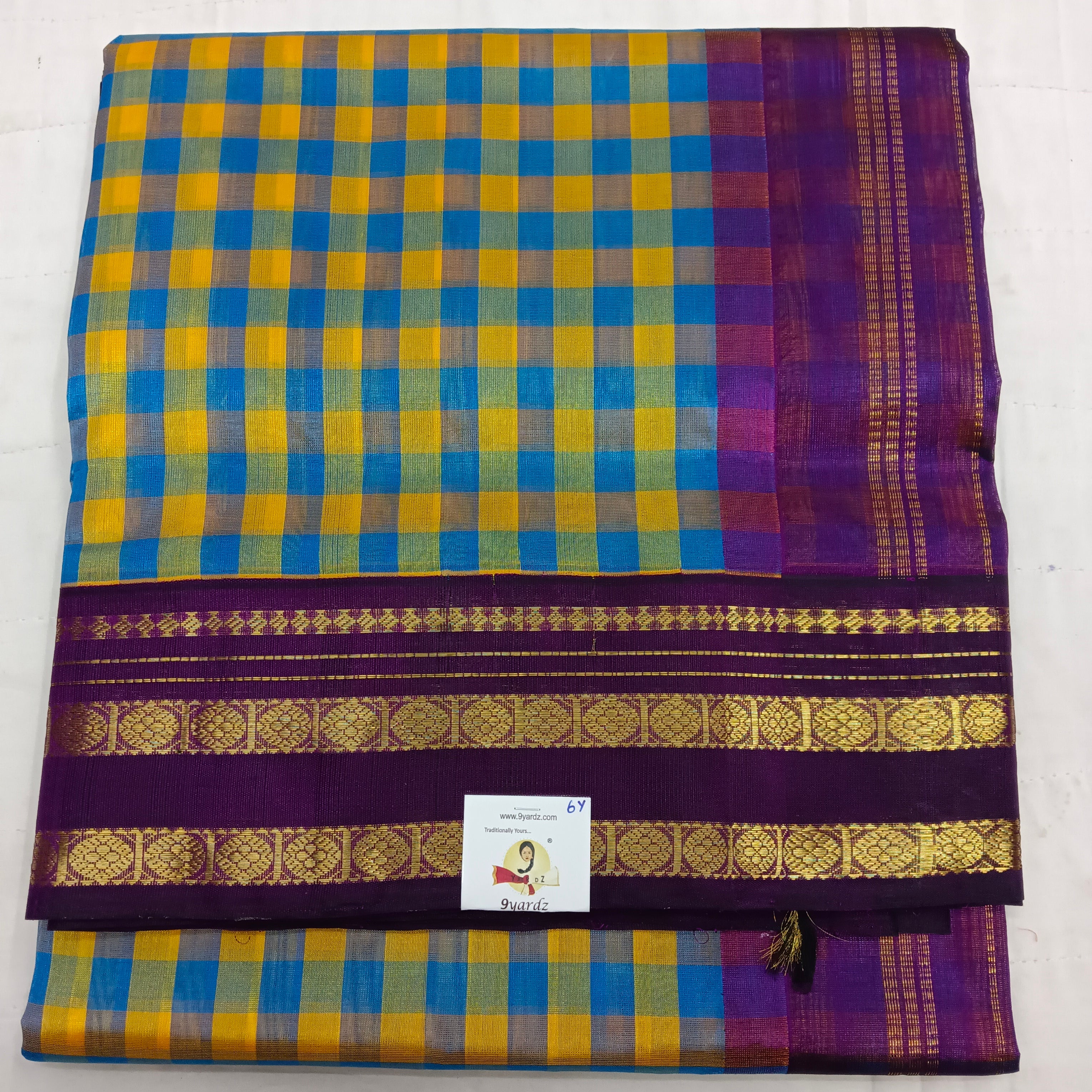 Pure Silk Cotton Korvai 6Yards - Checked