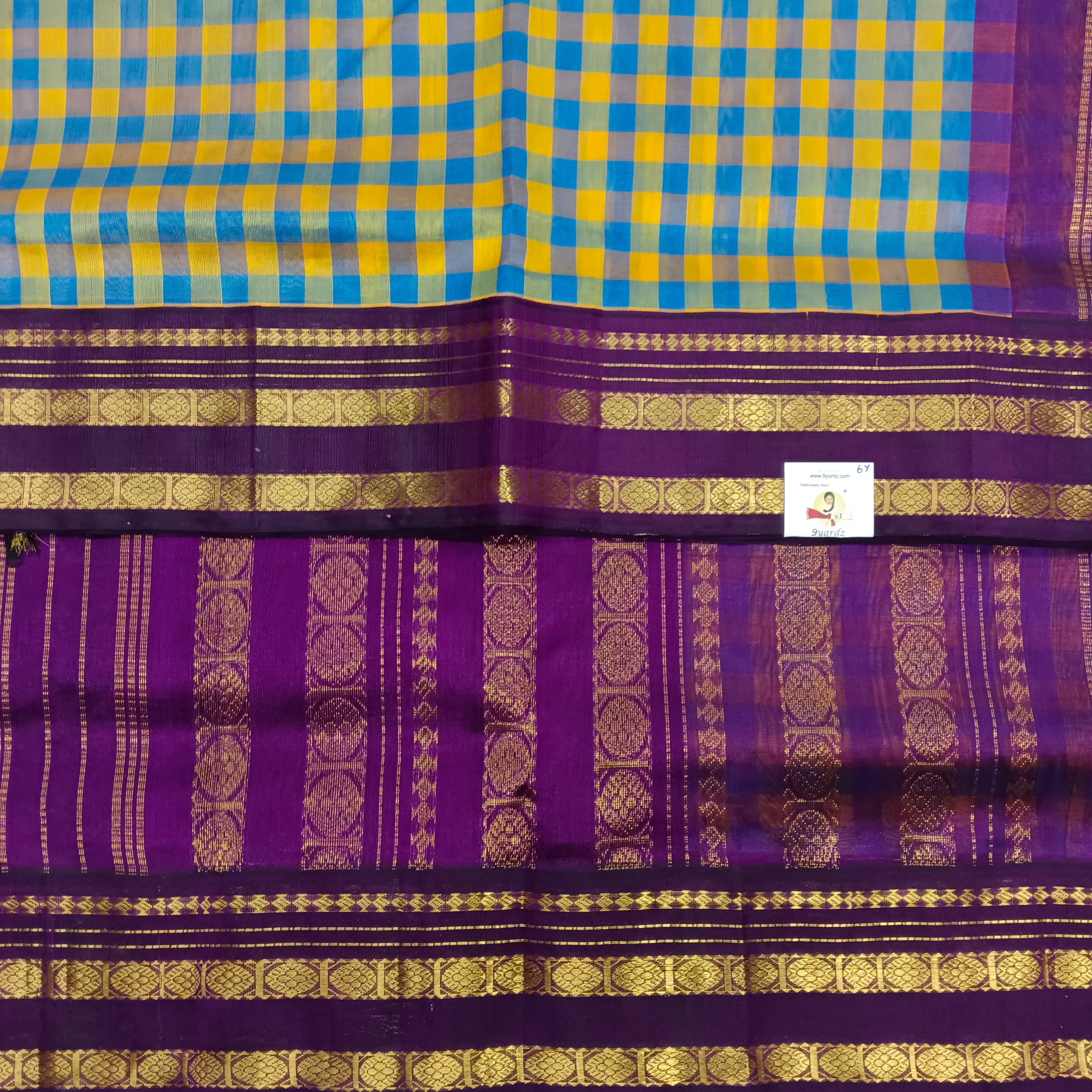 Pure Silk Cotton Korvai 6Yards - Checked