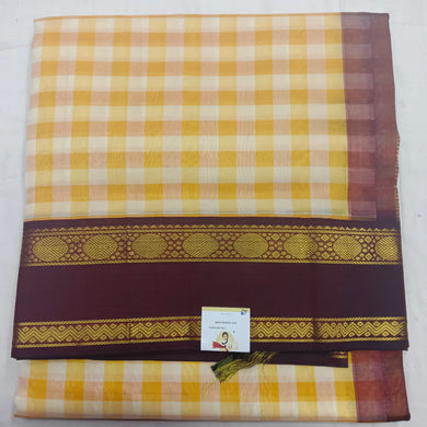Pure Silk Cotton Korvai 6Yards - Checked