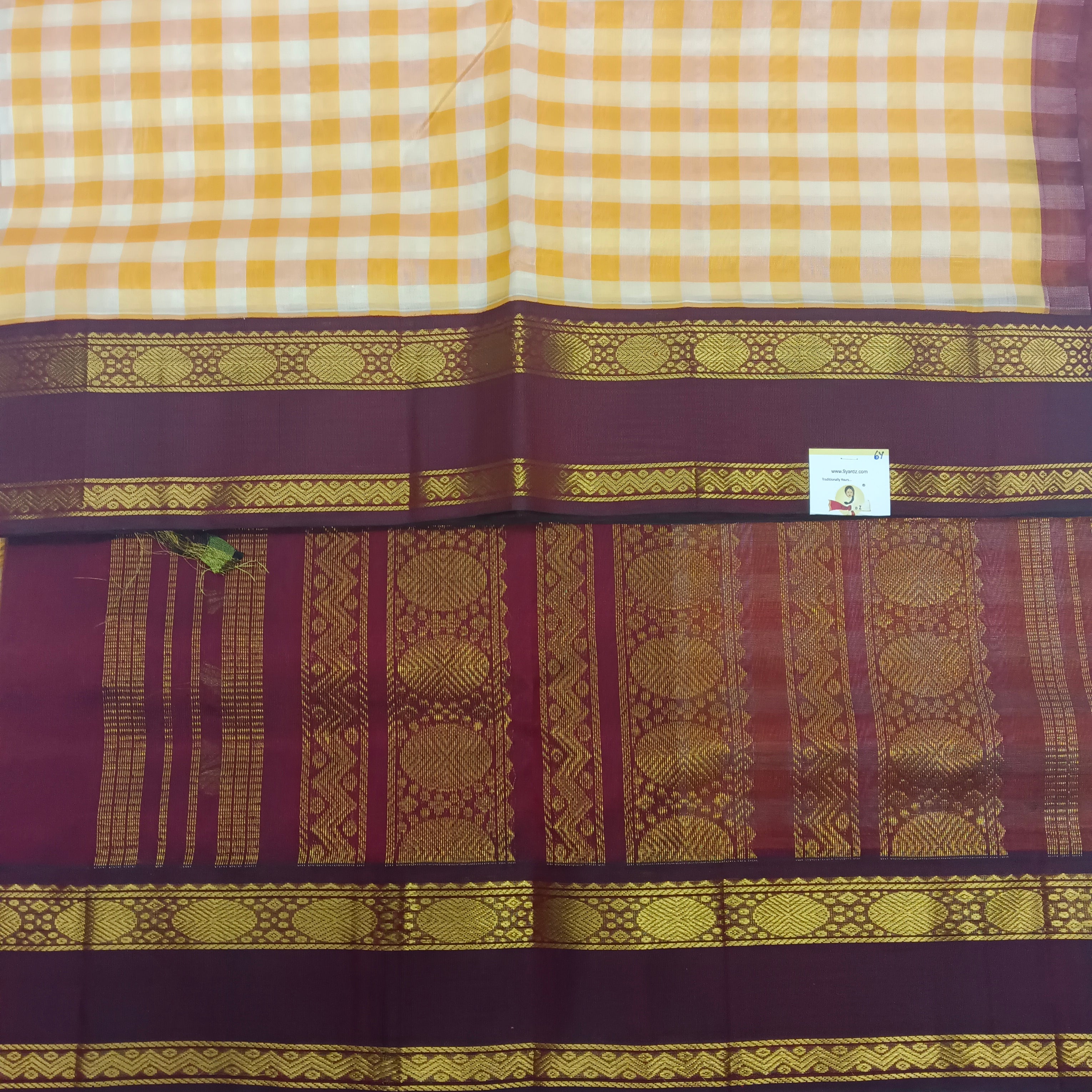 Pure Silk Cotton Korvai 6Yards - Checked