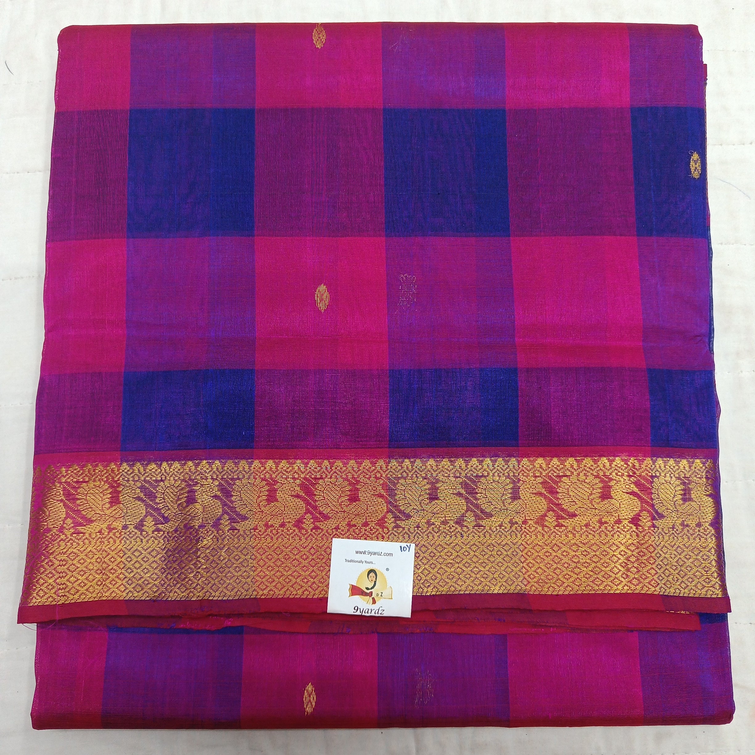 Pure silk cotton- pazhum pazhamum kattam with butta, 10yards (madisar)