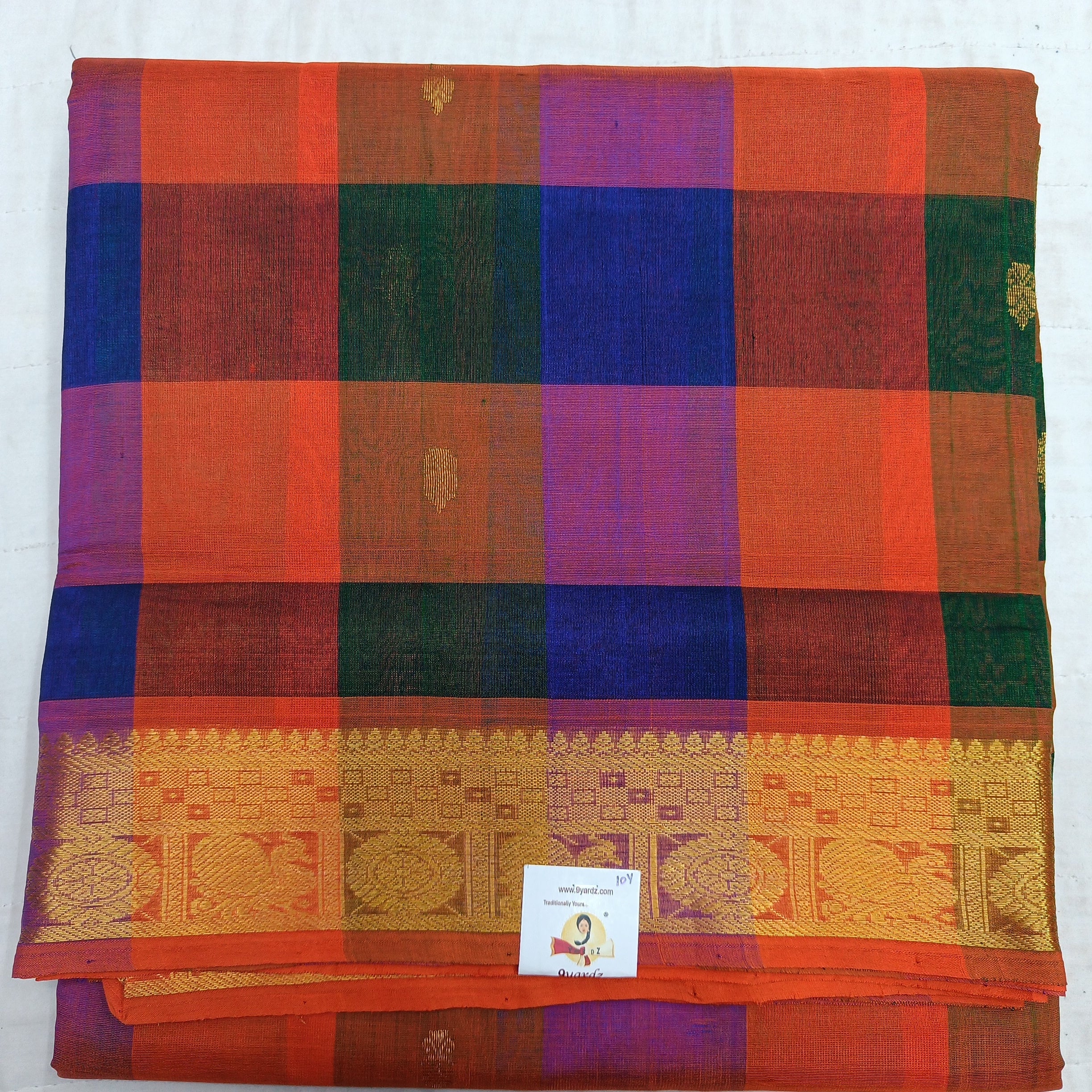 Pure silk cotton- pazhum pazhamum kattam with butta, 10yards (madisar)