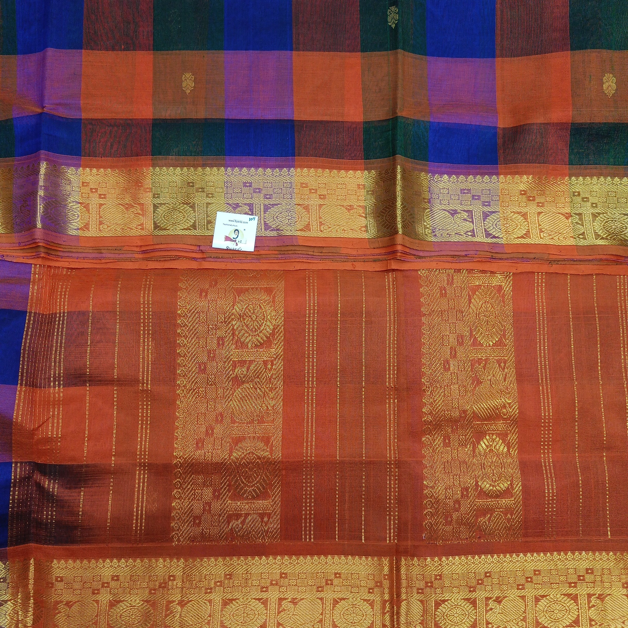 Pure silk cotton- pazhum pazhamum kattam with butta, 10yards (madisar)