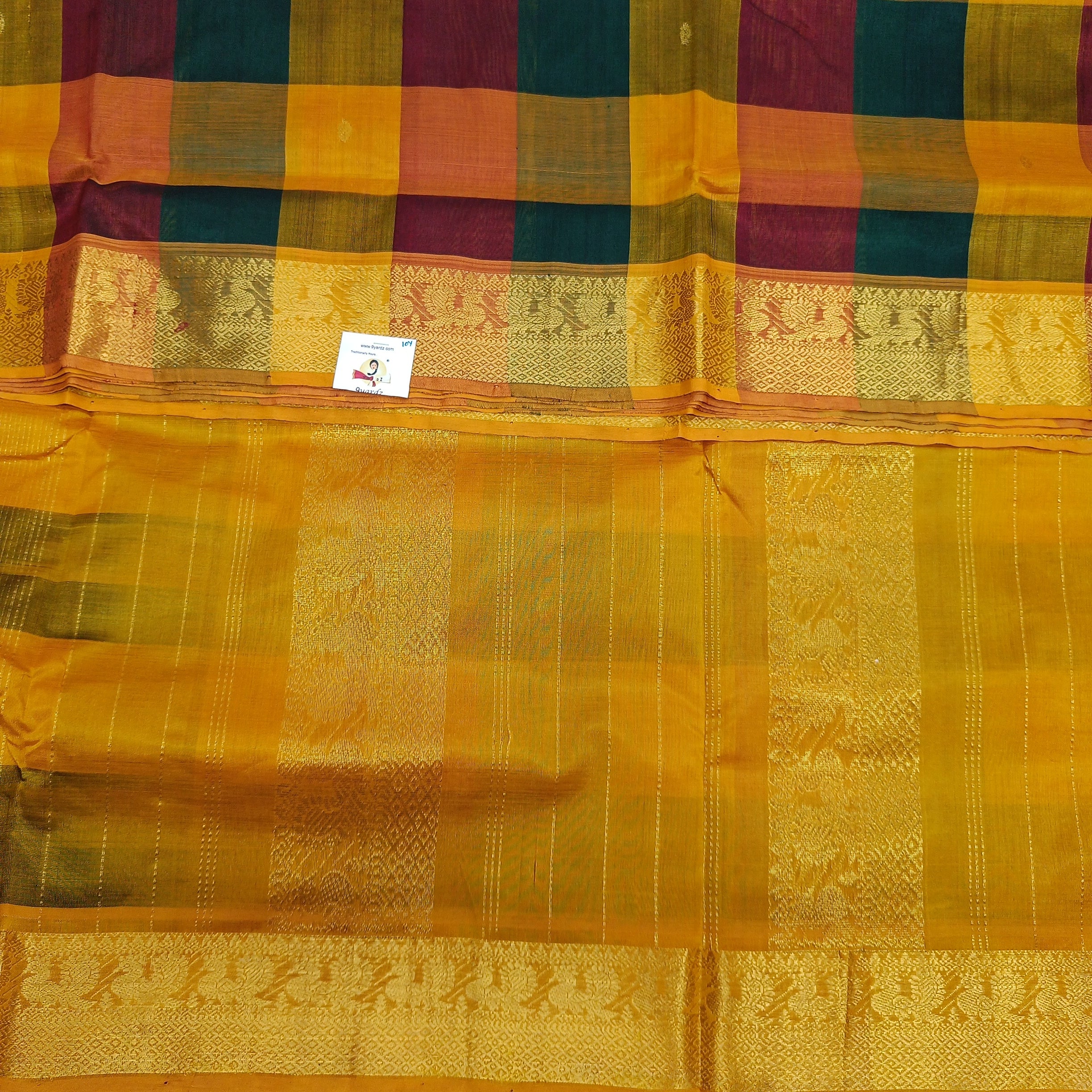 Pure silk cotton- pazhum pazhamum kattam with butta, 10yards (madisar)