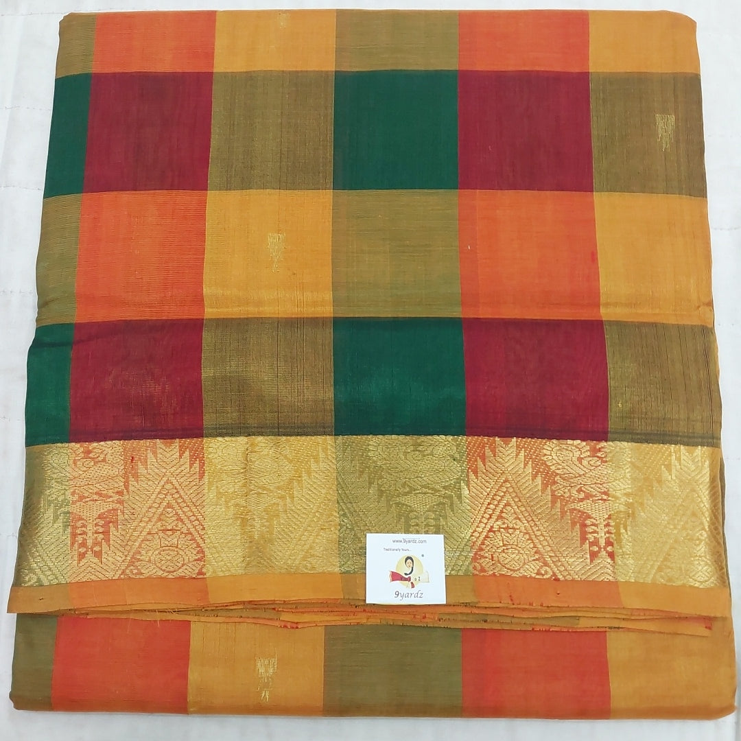 Pure silk cotton- pazhum pazhamum kattam with butta, 10yards (madisar)