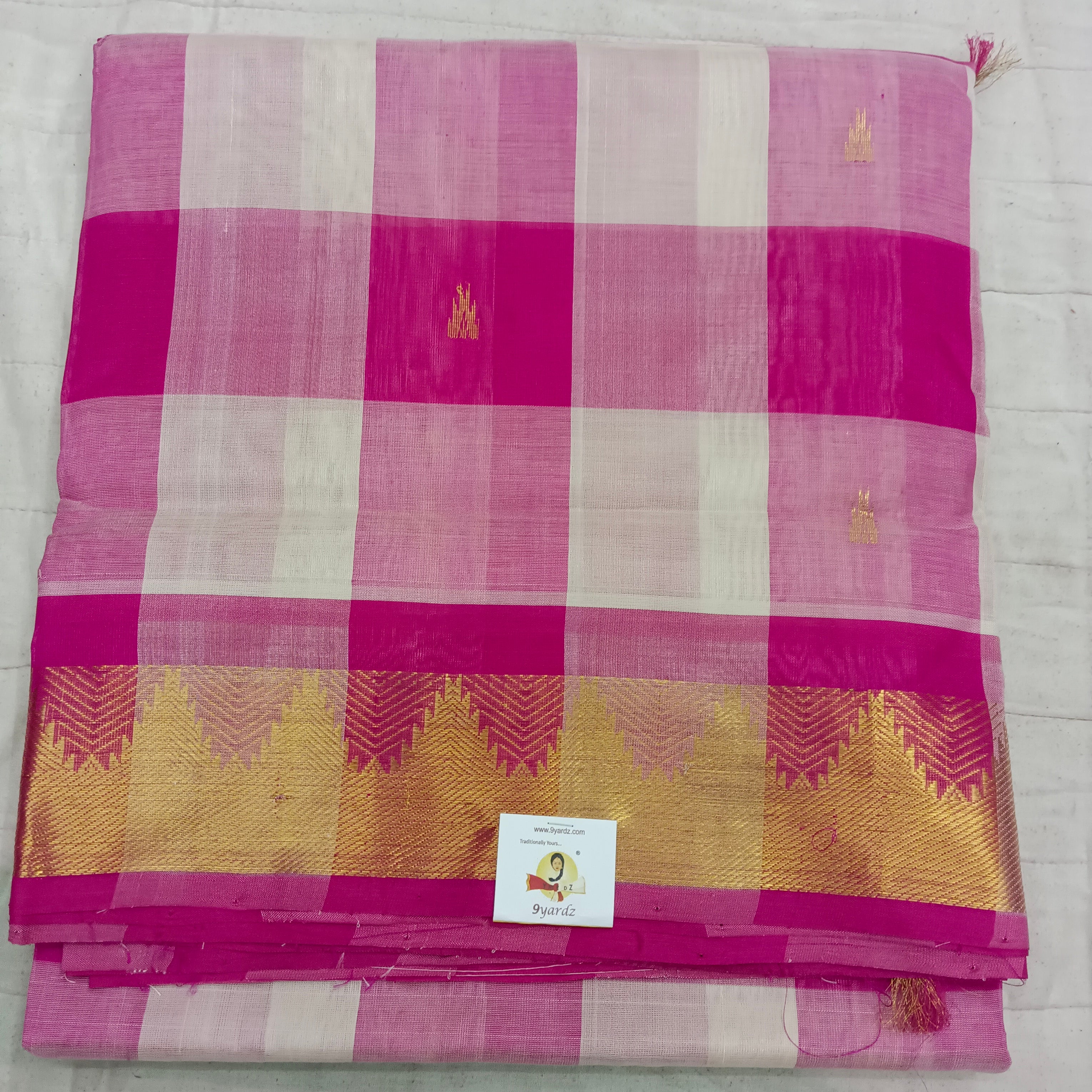 Pure silk cotton- pazhum pazhamum kattam with butta, 9.5yards (madisar)