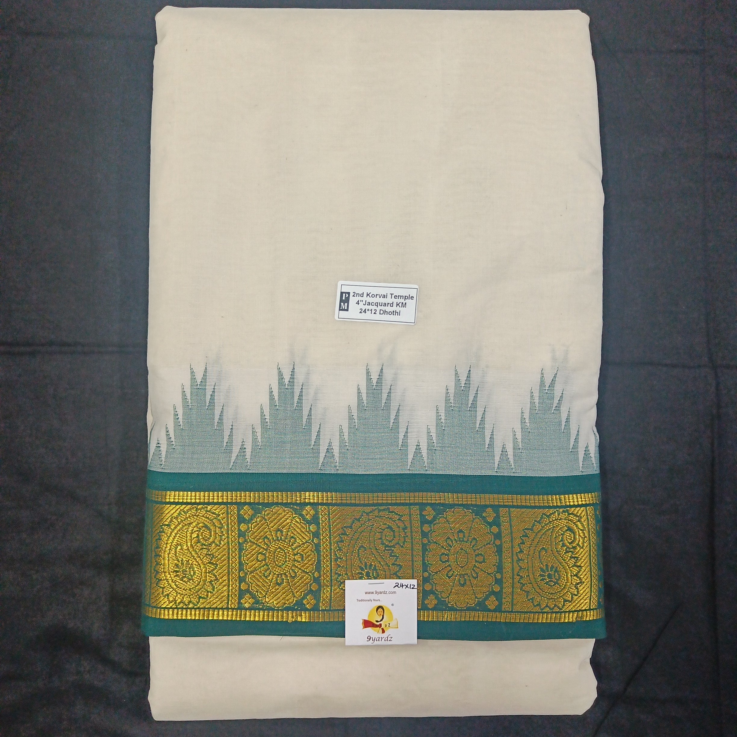 Pure cotton Muhurtham dhoti 24*12 (KM) 4" temple border