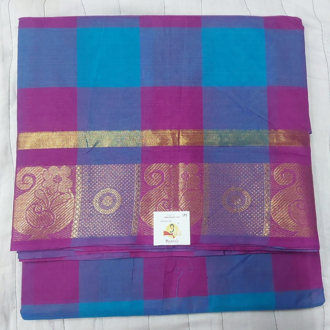 Arupukottai cotton checked 10yards madisar with matching blouse bit
