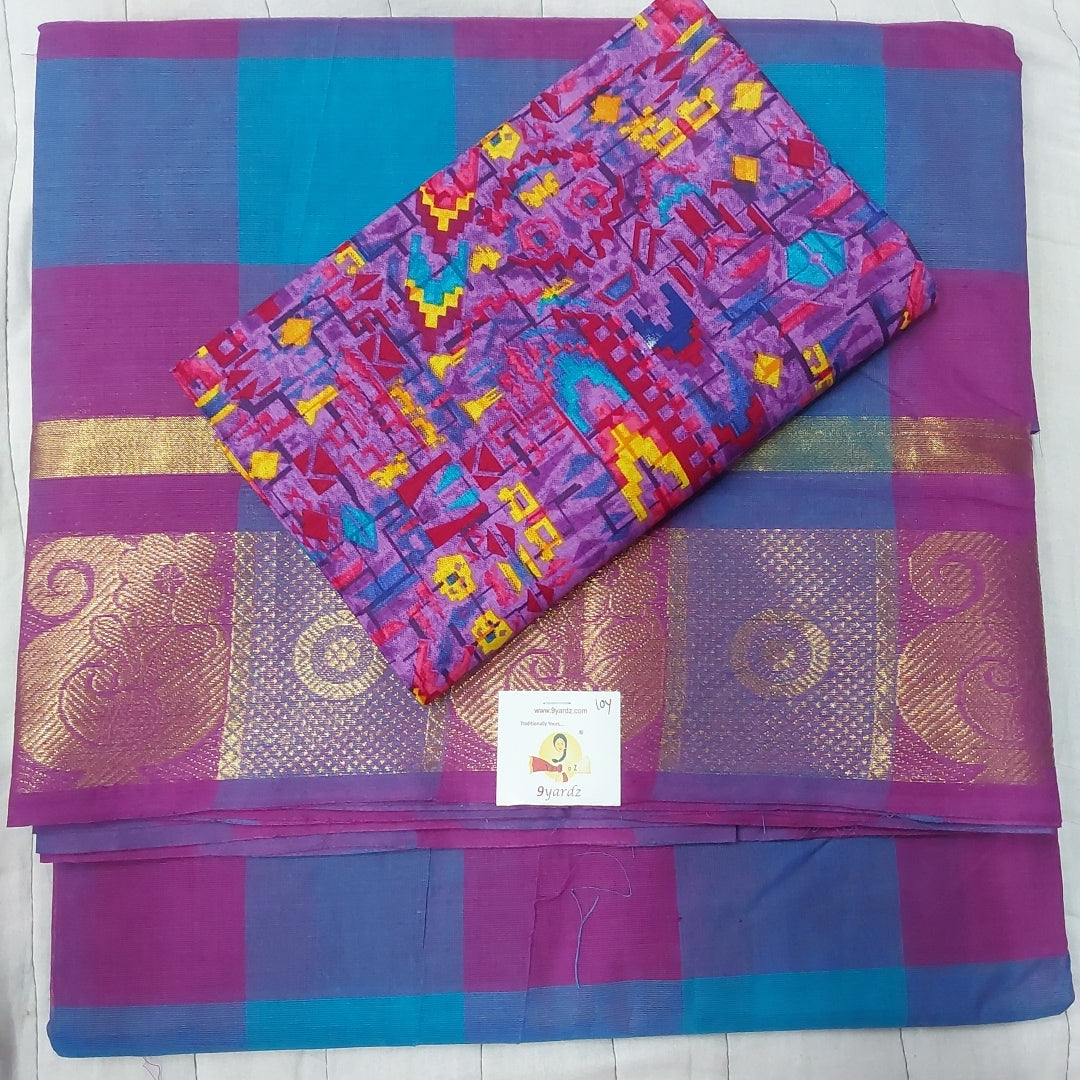 Arupukottai cotton checked 10yards madisar with matching blouse bit