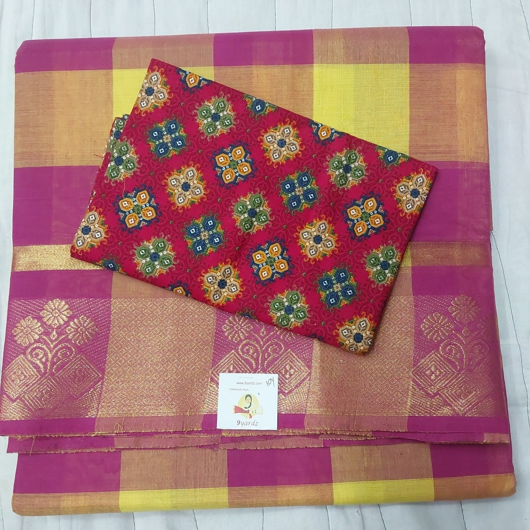 Arupukottai cotton checked 10yards madisar with matching blouse bit